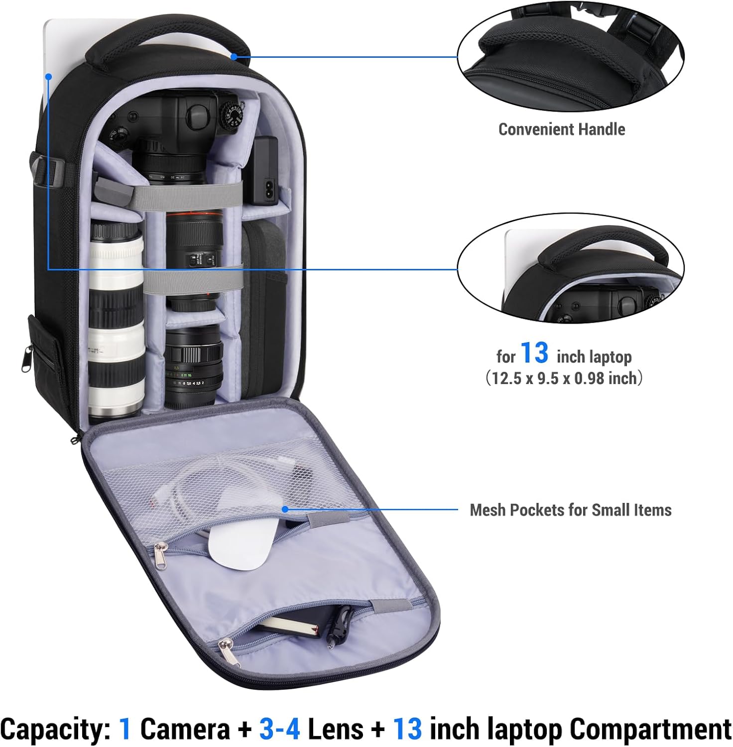 MOSISO Camera Backpack,DSLR/SLR/Mirrorless Photography Camera Bag Full Open Waterproof Hardshell Bag with Insert&Tripod Holder&Laptop Compartment Compatible with Canon/Nikon/Sony, Black - Image 2