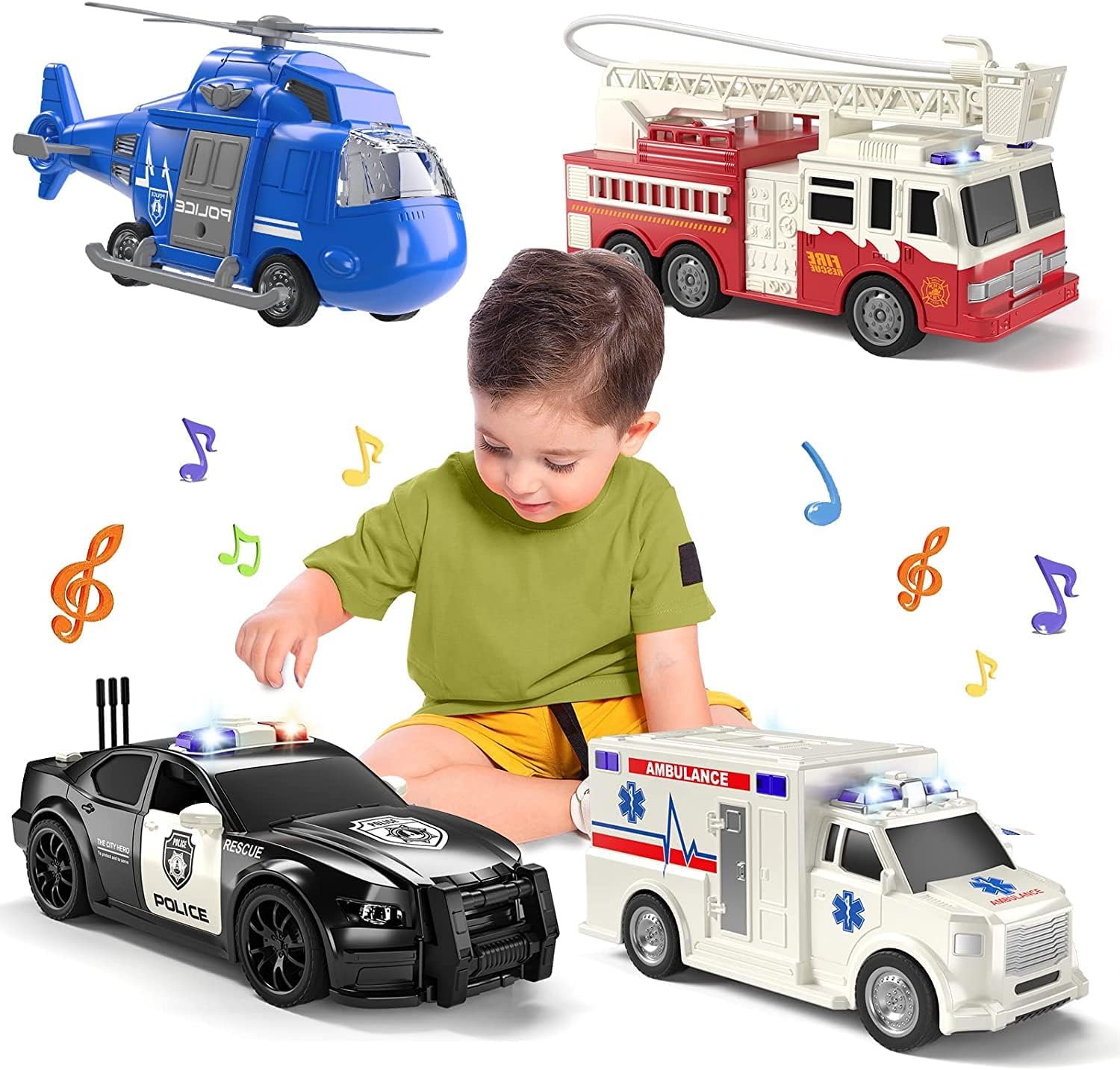 Emergency Vehicle Playset, 4 Pack 120 Ambulance Toys Friction Powered