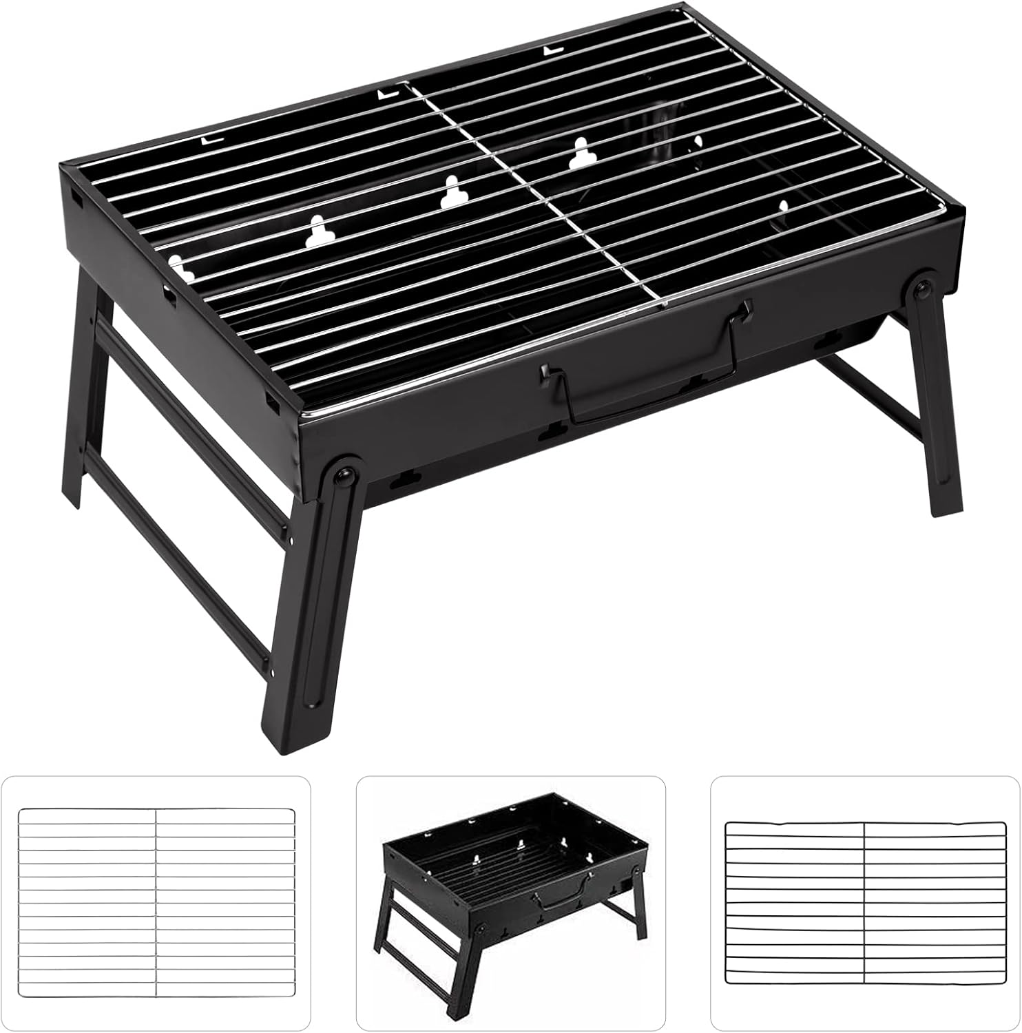 Charcoal Grill, Portable Charcoal Barbecue Grill, Foldable Suitable for Outdoor Camping BBQ, Beach Barbecue, UTEN Smoker Grill for Outdoor Cooking, Camping Hiking Picnics, Black