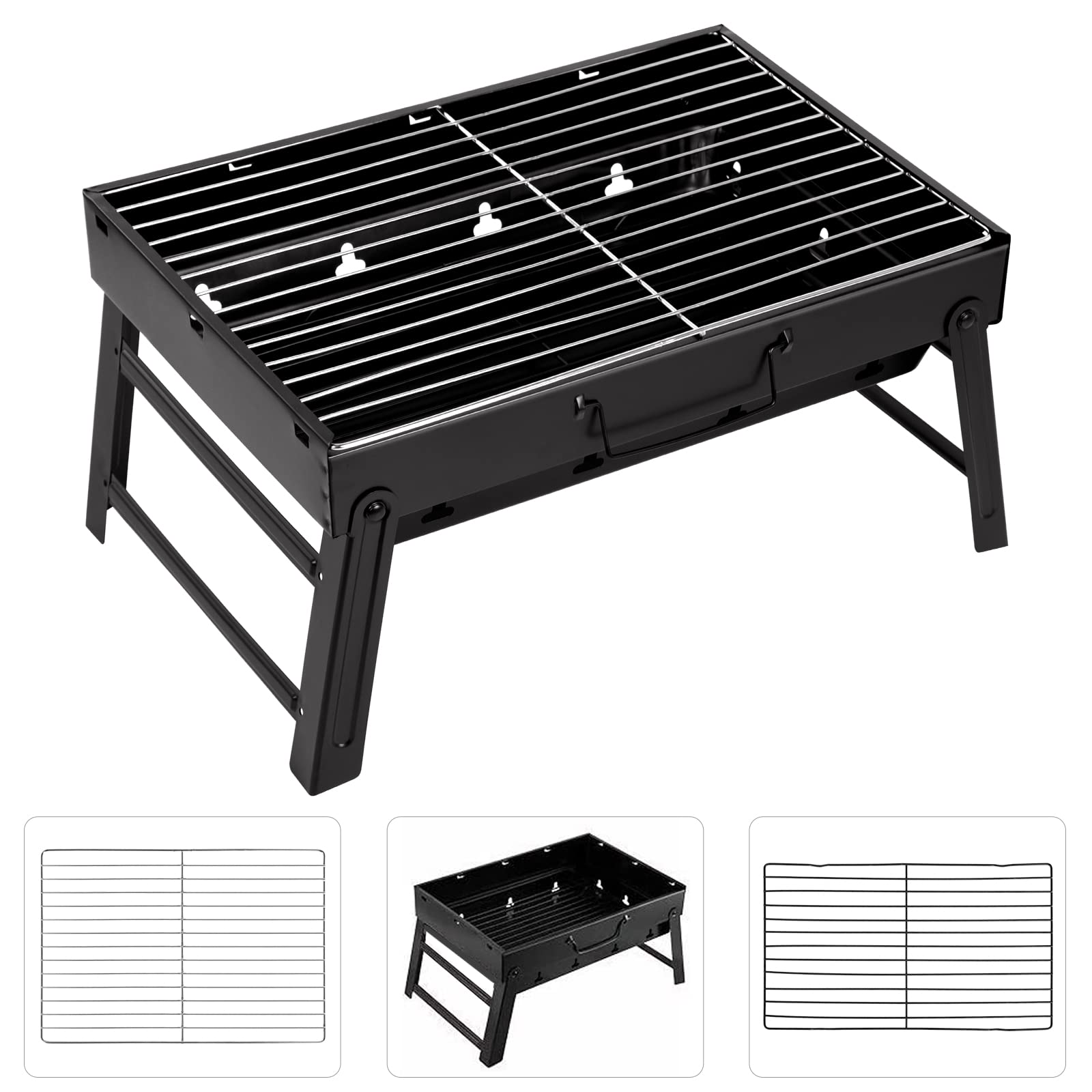 AGM Barbecue Charbon de Bois, 520x295x222 mm, BBQ Grill Démontable | Pliable | Portable | BBQ Charbon de Table en Acier pour Pique-Nique, Voyage, Jardin, Camping