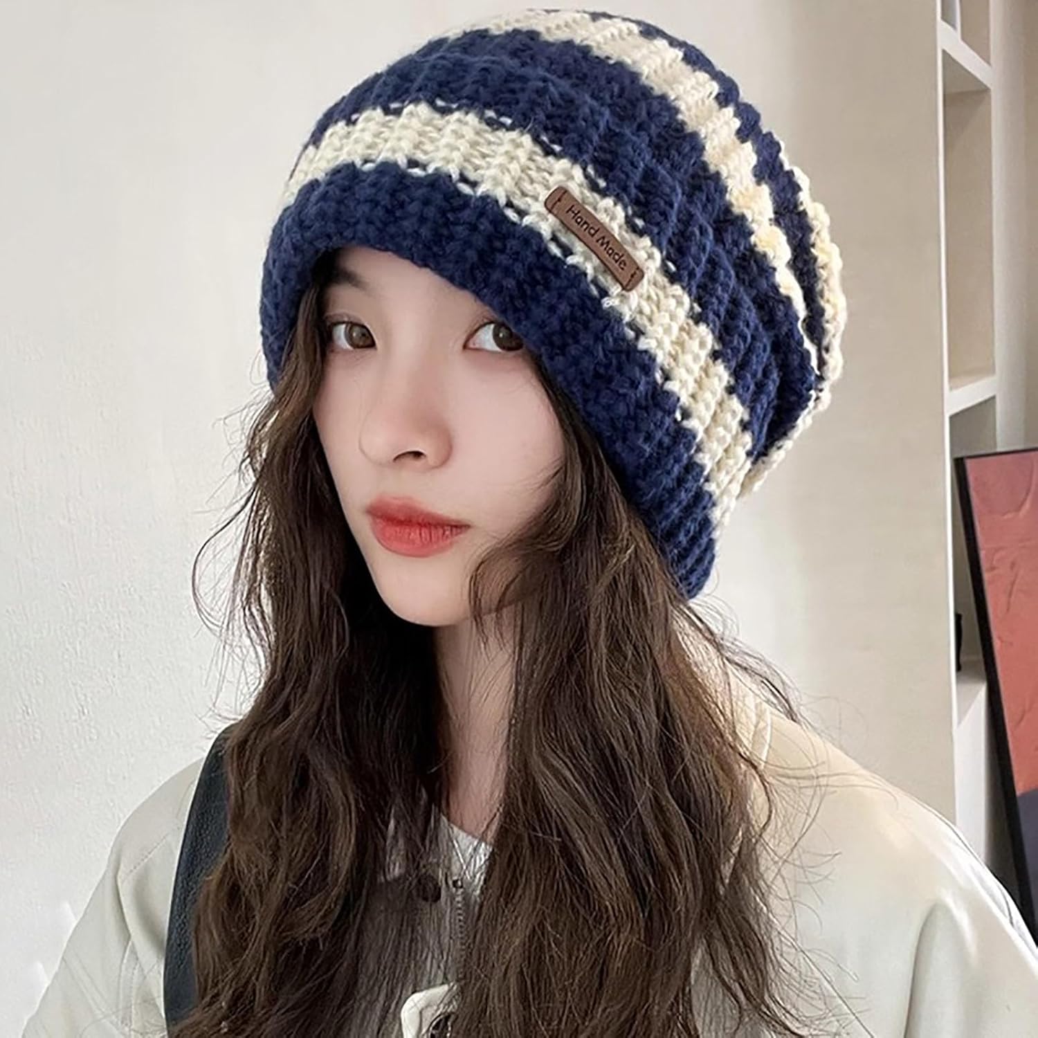 Striped Crochet Slouchy Beanie Knitted Hats for Women Men Warm Soft Stocking Skull Caps for Cold Weather - Image 3