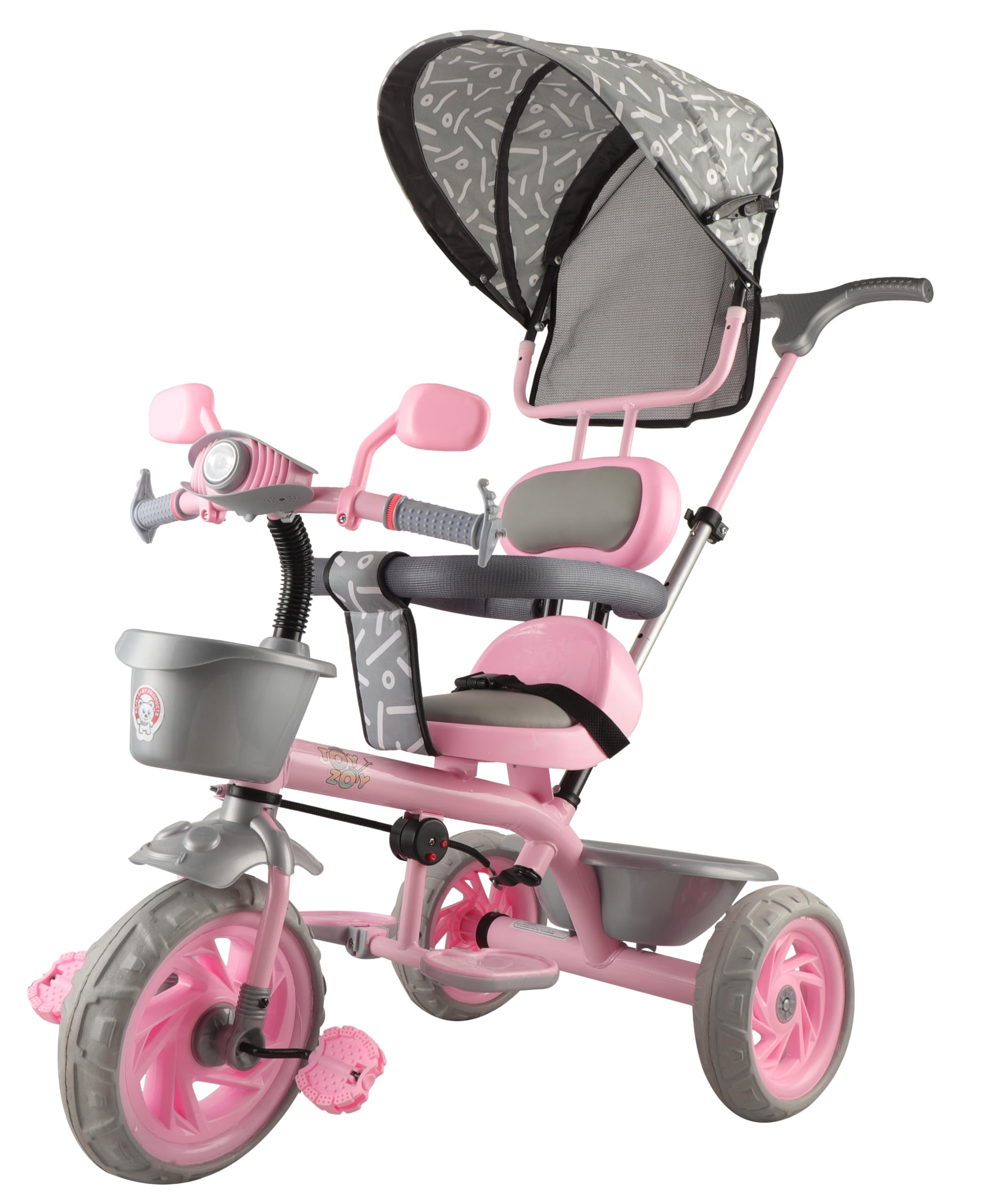 JoyRide Tiny Trekker Tricycle for Kids 1.5 to 5 Years with Parental Push Handle, Foldable Canopy Storage Baskets |Plug & Play Trikes for Girls Boys Rose Pink-image-16