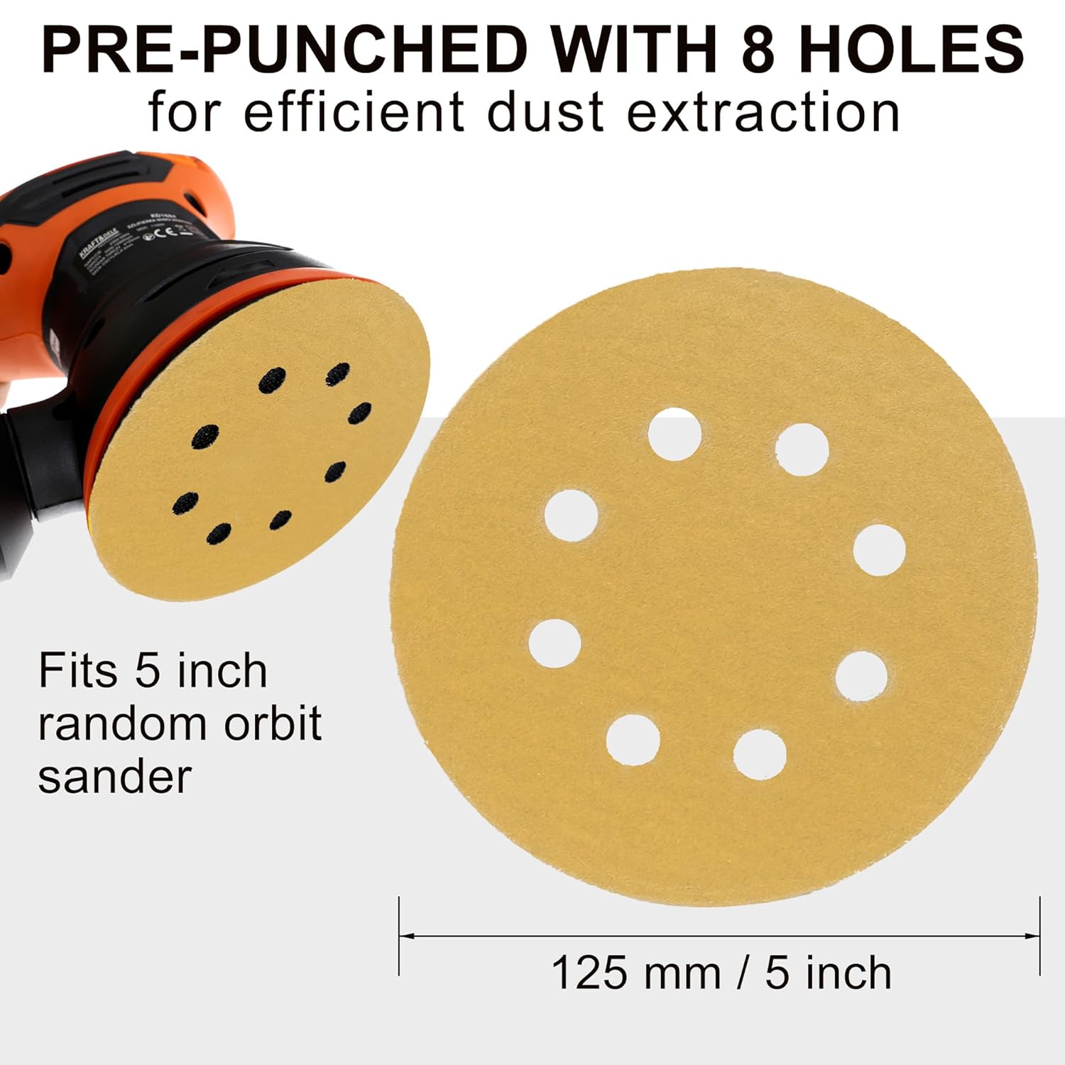 LotFancy 100 PCS 180 Grit Sandpaper, 5 Inch 8 Hole Sanding Disc Aluminum Oxide, Orbital Sander Sandpaper for Stripping Paint, Sand Paper for Wood, Plastic, Rust Removal, Random Orbital Sander Pads