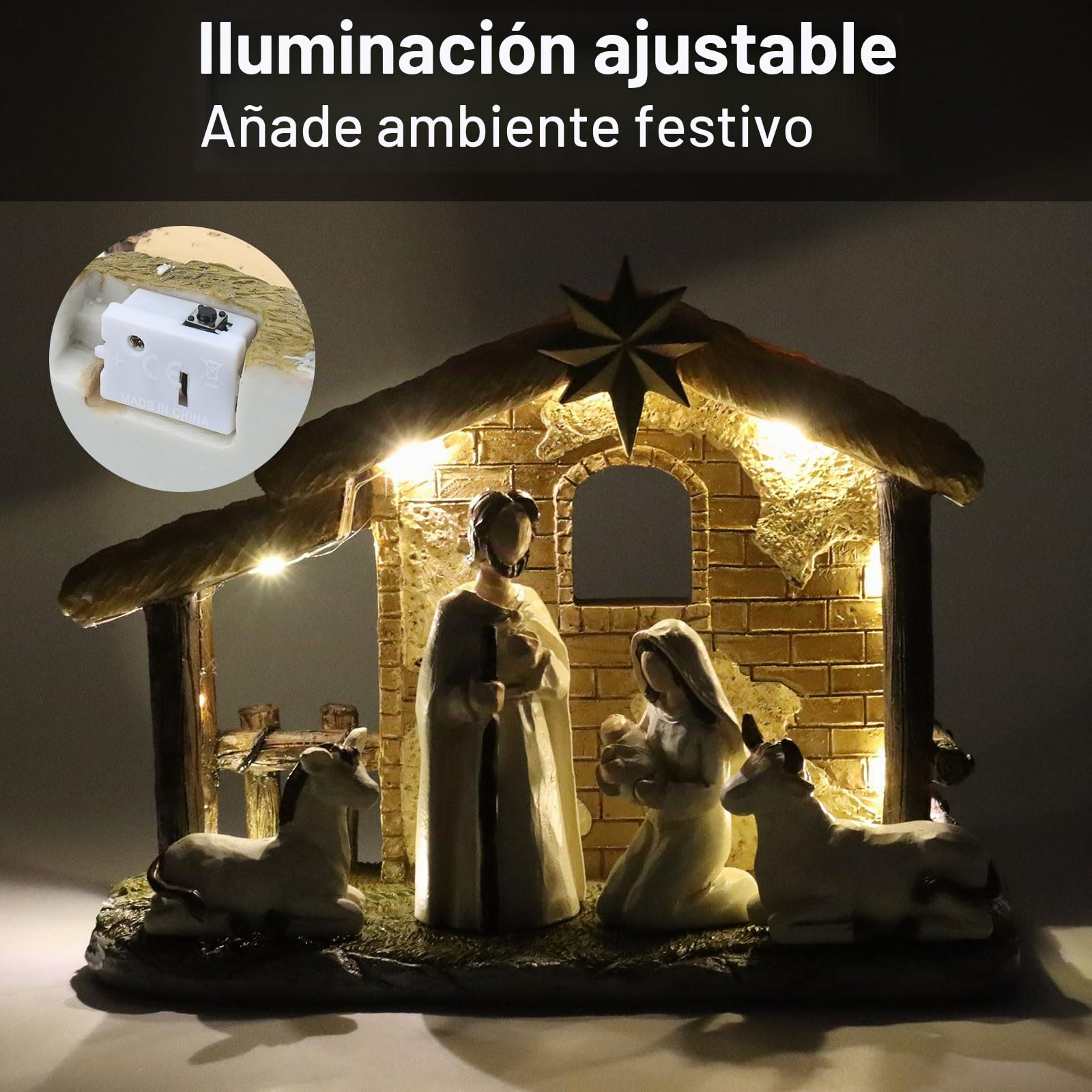 Topsky Set Completo de Belén Navideño con Iluminación - 5 Figuras Pintadas a Mano, Incluye Niño Jesús - Decoración de Adviento y Regalo Cristiano para Familiares y Amigos