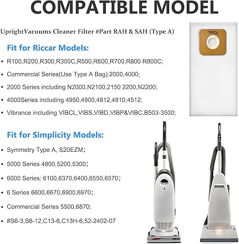 Miniatura 2 de Paquete de 12 bolsas de vacío HEPA tipo A compatibles con la mayoría de las aspiradoras verticales Riccar Vibrance, R Series, Supralite, Vibrance,