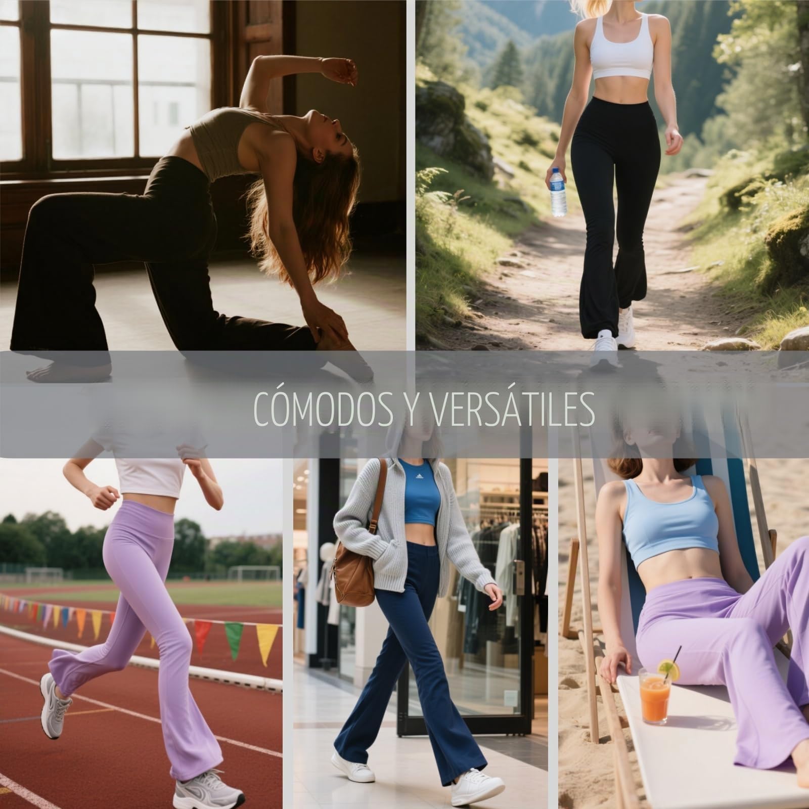 Pantalones de Yoga para Mujer Cintura Alta Flared Leggings Control de Barriga Elasticos Yoga de Pants para Pilates Ejercicio Fitness Trabajo Casuales