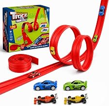4 Meter Dual Lane Race Track Set for Kids 3+ – Flexible Track with 2 Pull Back & 2 Free Wheel Cars, 360° Loop, Suction Cups, 1:64 Compatible