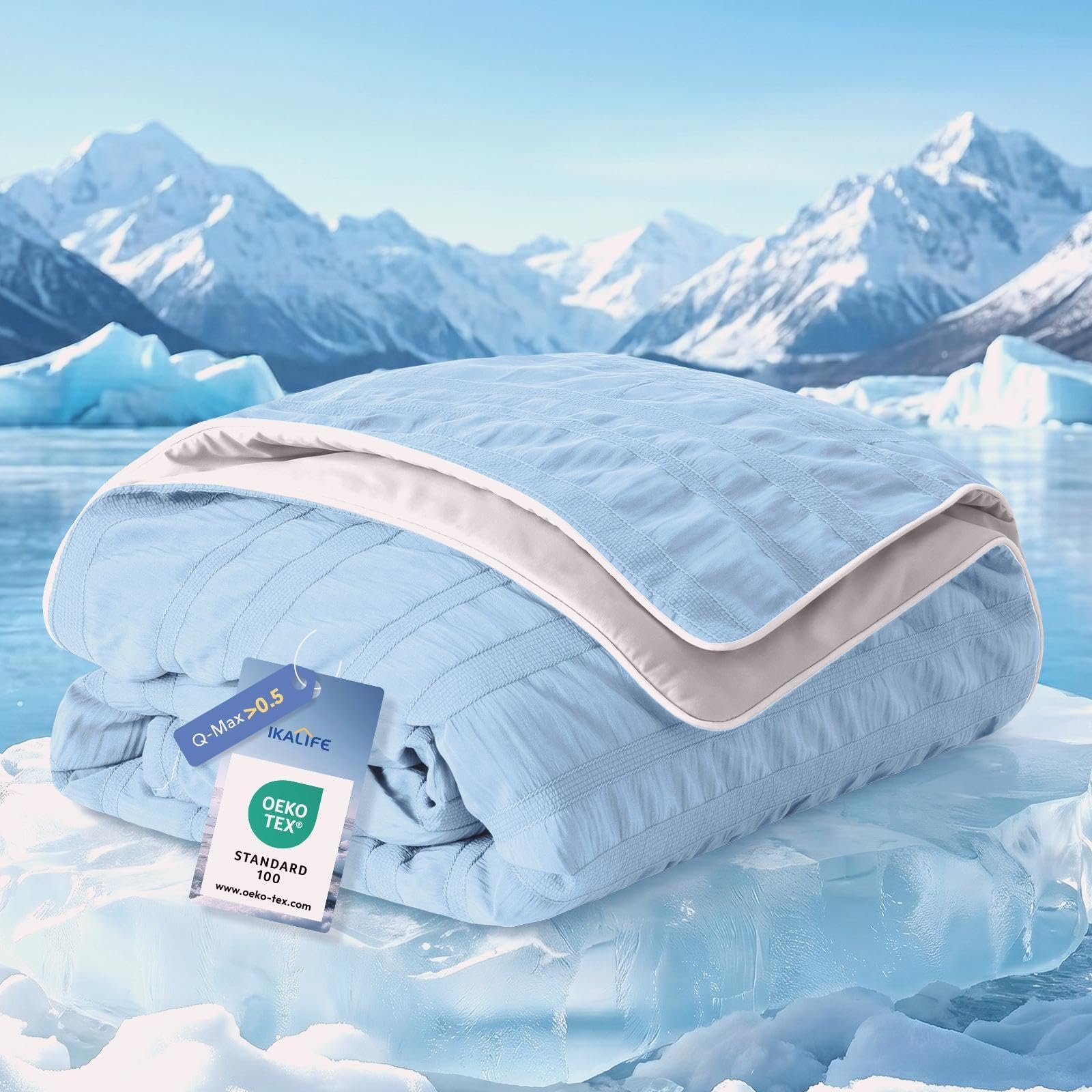 IKALIFE Coperta Refrigerante Letto - Coperta Rinfrescante per l'estate Copriletto Matrimoniale Estiva Q-Max>0,5 Cooling Blanket Fresca Fredda Coperte Rinfrescanti per Divano Blu 130x180 cm