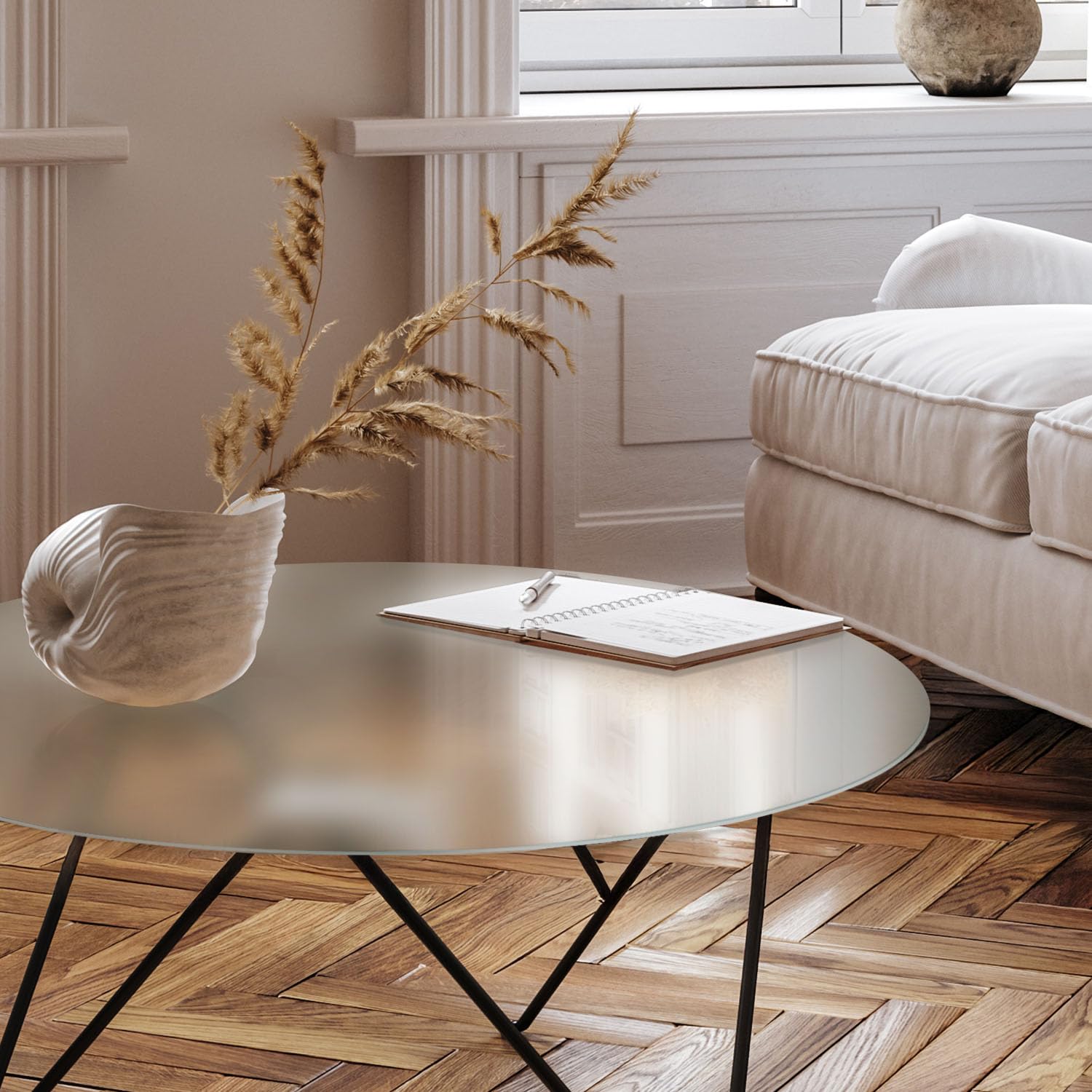 Tulup Tablero de Cristal Esmerilado 100 cm para la Cocina, Comedor y Salón Vidrio Templado Efecto Mate con Pies Antideslizantes Borde Pulido Fácil Limpieza Redonda