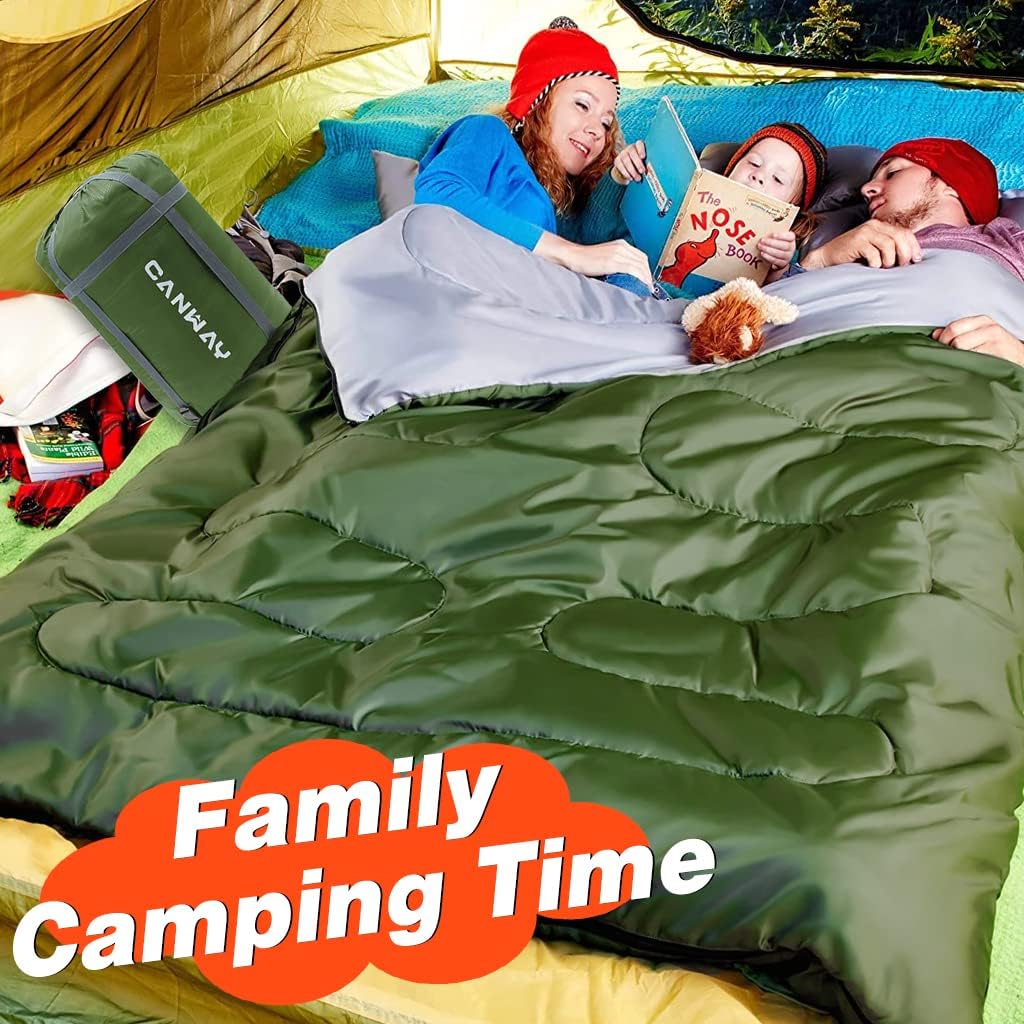 CANWAY Double Sleeping Bag,2 Person Sleeping Bag Lightweight Waterproof with 2 Pillows for Camping, Backpacking, or Hiking for Adults or Teens Queen Size XL & XXL