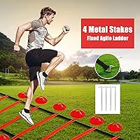 Vista 6 de Juego de entrenamiento de velocidad profesional y agilidad: incluye escalera de agilidad ajustable de 12 peldaños de 20 pies con bolsa