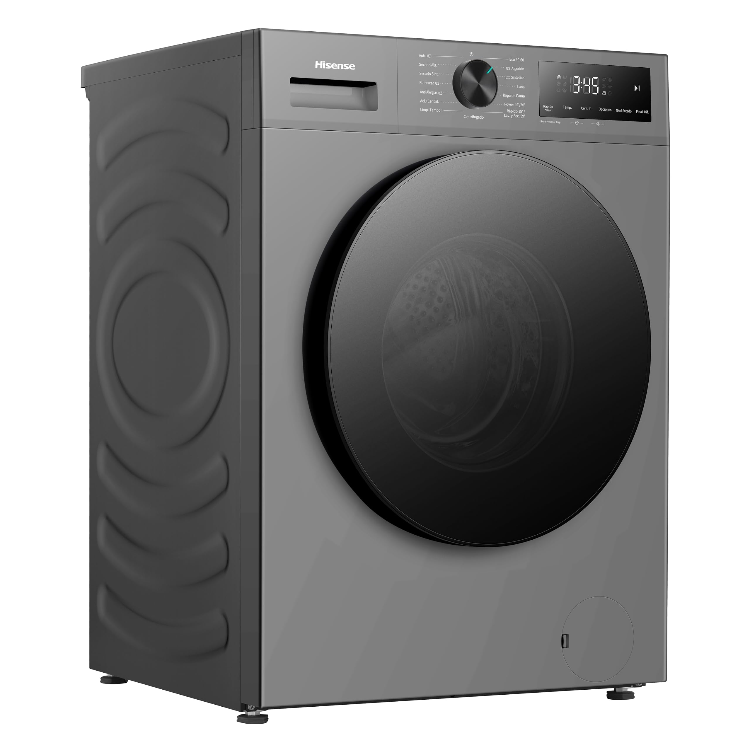 Hisense WD1I9042BTF2 - Lavasecadora 9 kg/5 kg, Fondo 47cm, 1400 rpm, Lavado y Secado 59', Dispensador Automix, Programa Lavado Auto, Función Antiarrugas, Lavado Pure Jet, Función Vapor 99,9%, Silver
