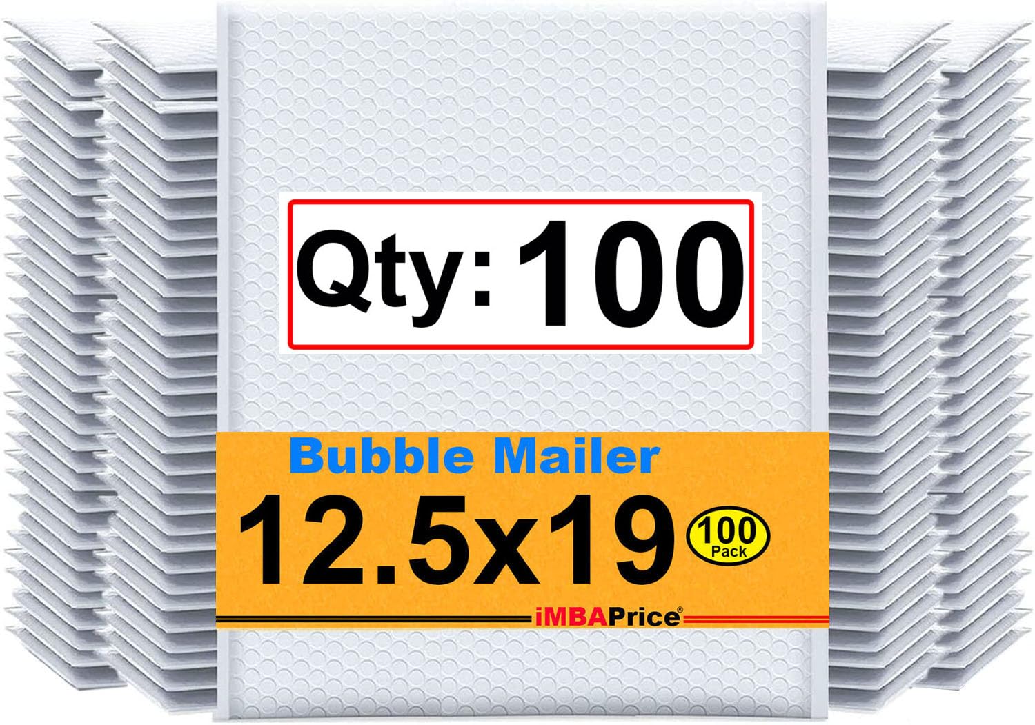 iMBAPrice 100-Pack #6 (12.5" x 19") Premium Pure White Color Self Seal Poly Bubble Mailers Padded Shipping Envelopes (Total 100 Bags)