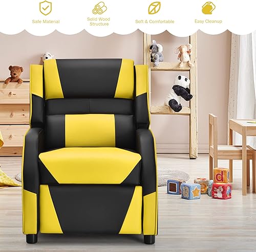 Miniatura 16 de ARLIME Silla reclinable para niños, de piel sintética, con reposapiés, reposabrazos, reposacabezas y soporte lumbar, sofá ajustable para juegos para