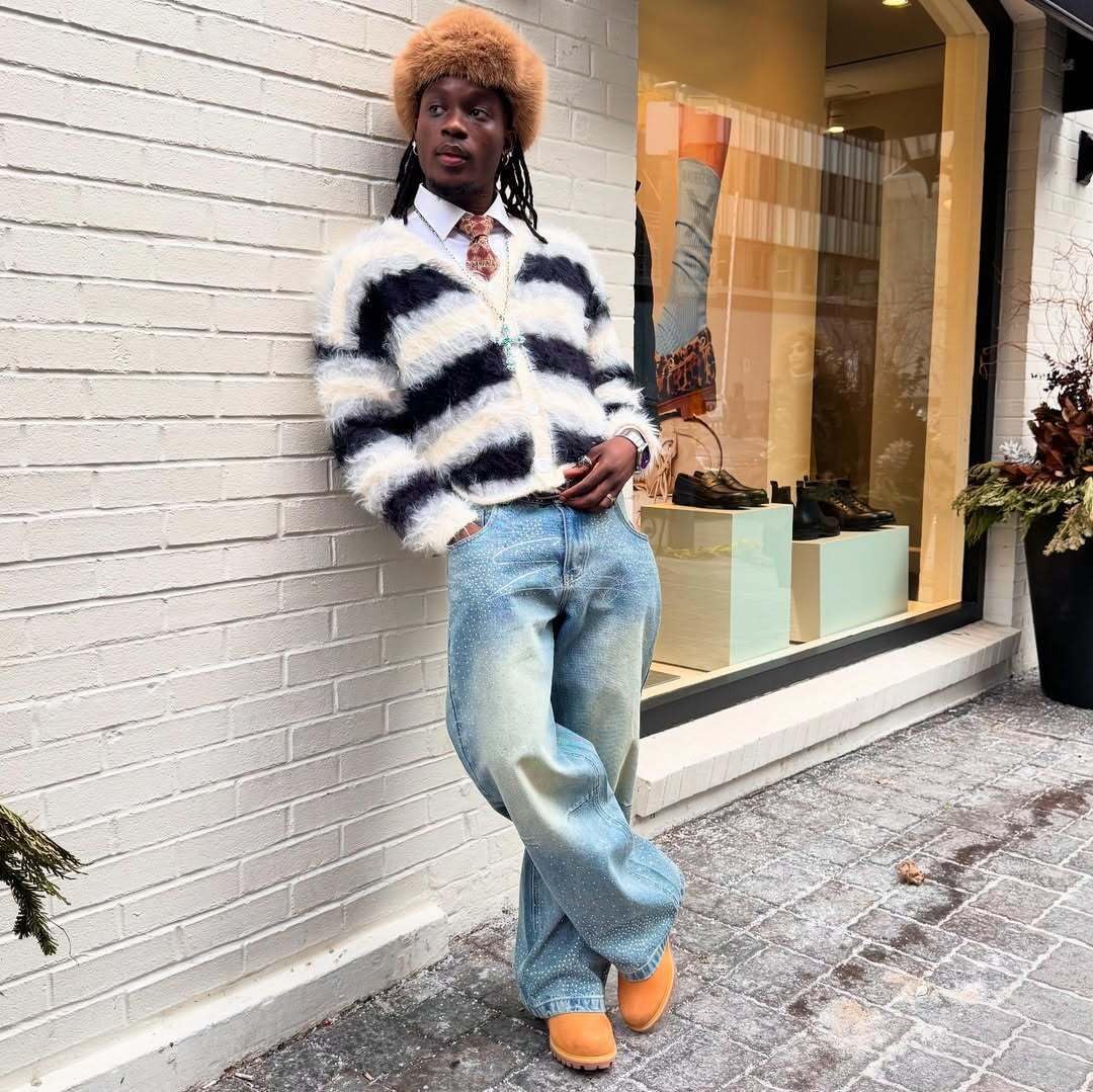 Bakyarder Men's Color Blocking Striped Fuzzy Cardigan Casual Vintage Oversized Button Down Knit Sweater - Image 2