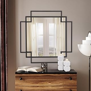 Howard Elliott Square Geo Wall Hanging Mirror, Matte Black Large Interse...