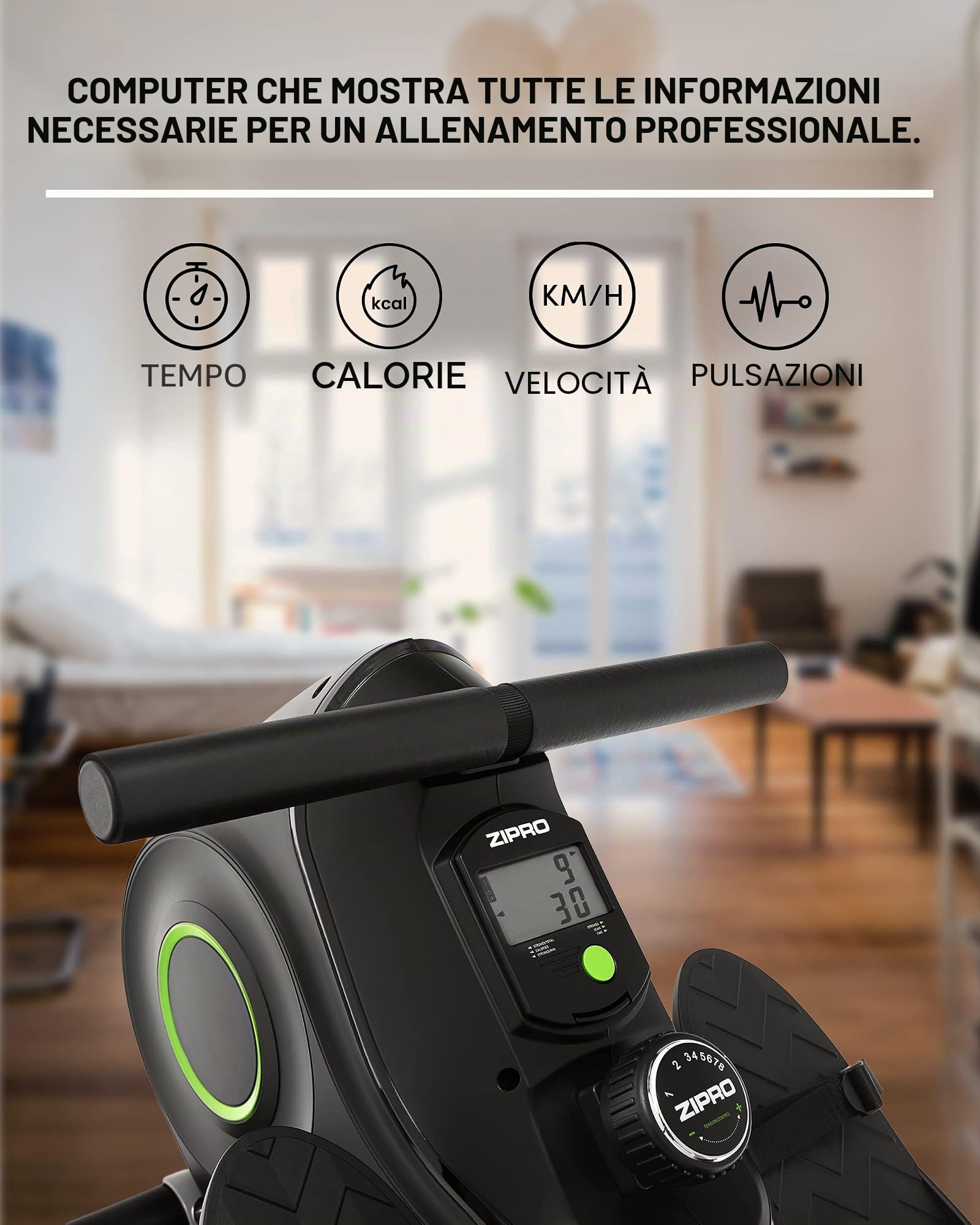 ZIPRO Vogatori per Casa Pieghevole NIX, Sistema Magnetico, Livelli di Resistenza, Fitness Display LCD, app Fitshow, Bluetooth, 100kg