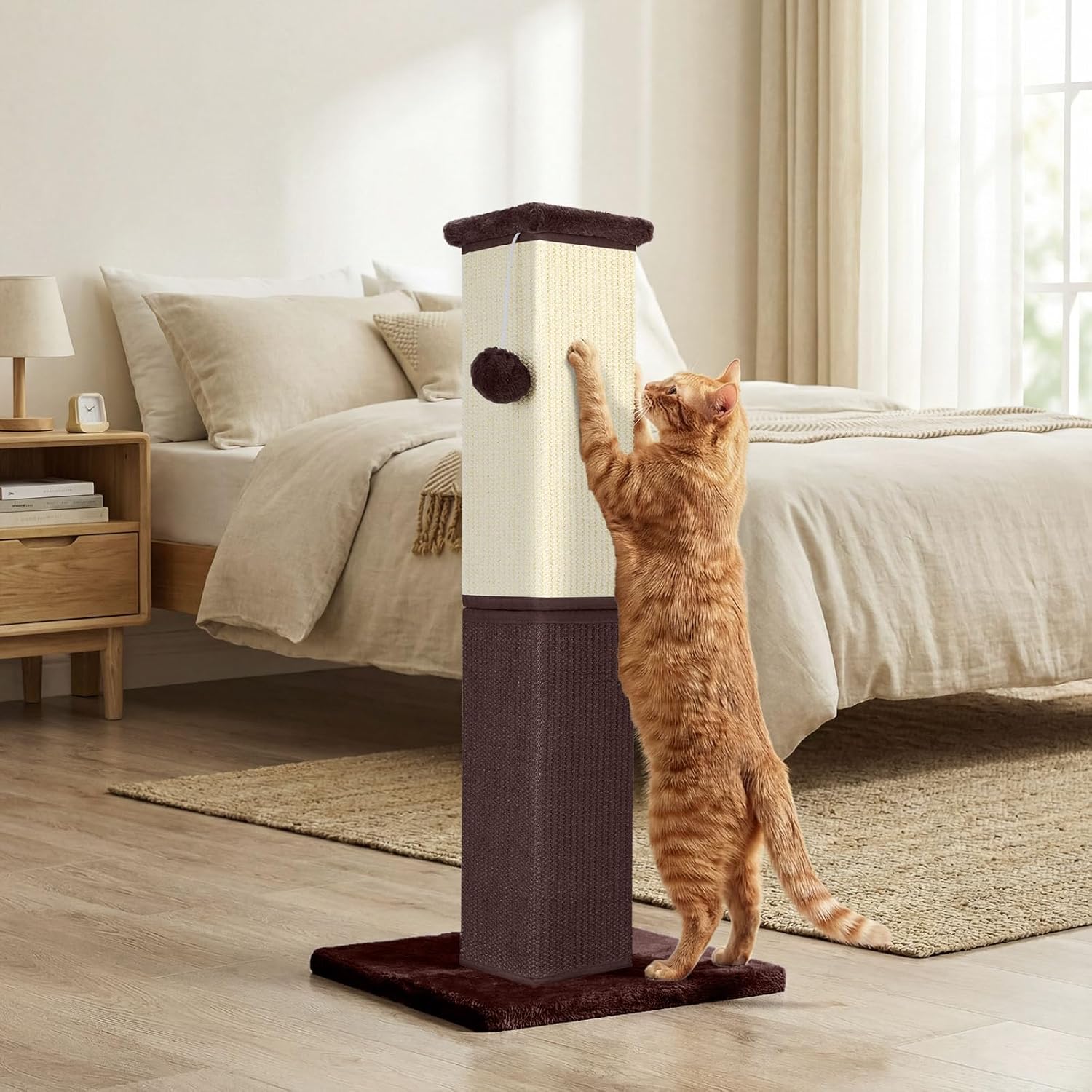 Cat Scratching Post, 32 Inch Cat Scratching Post for Large Cats, Cat Scratcher with Nature Sisal, Cat Scratch Post for Indoor Large Cats and Kitten, Brown