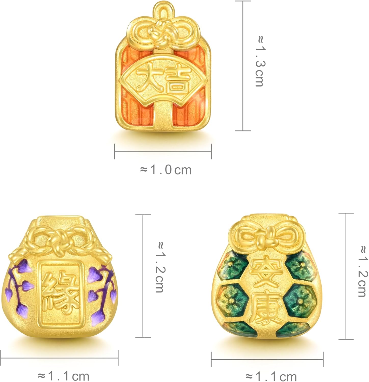 CHOW SANG SANG 999 24K Gold Charme Auspicious Omamori Amulet Charm Trio Bracelet Jewelry Set for Women 19cm 93821C 93822C 93826C