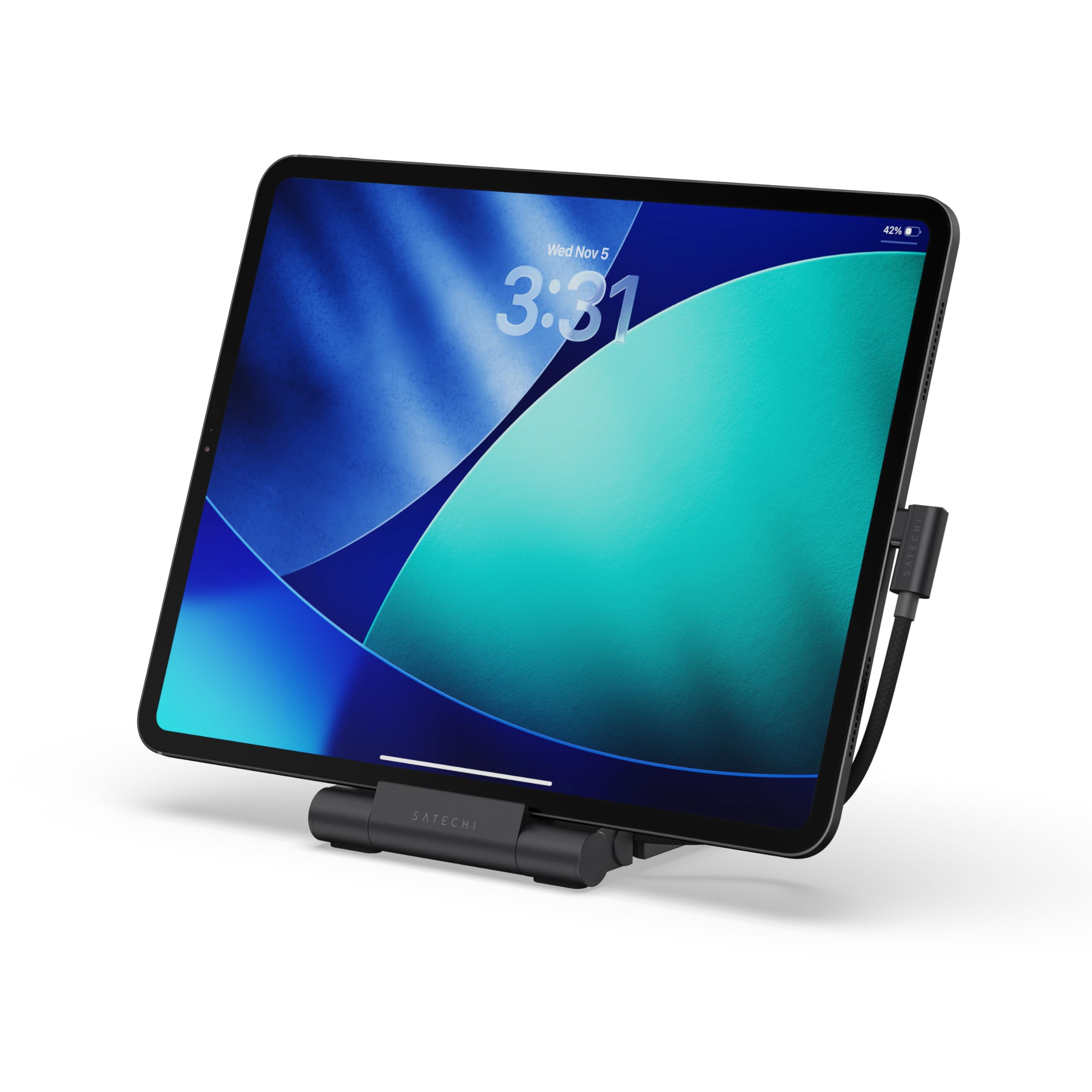 SATECHI USB-C Stand Hub, Składana stacja robocza z rozszerzeniem obrazu HDMI 4K@60Hz i ładowaniem 100W Power Delivery, zaprojektowana do tabletów, laptopów i smartfonów do 13 cali, czarna