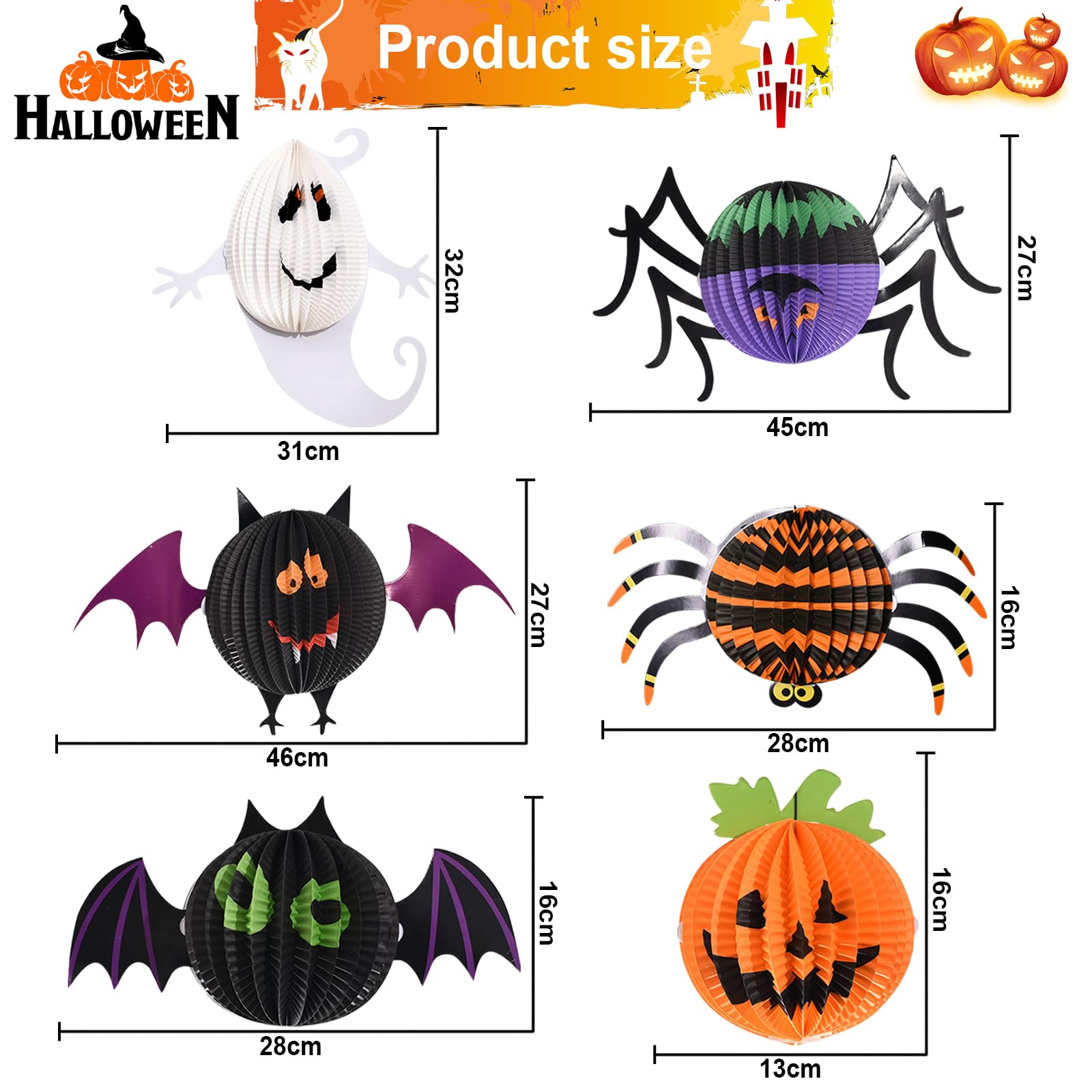 Lot De 5 Lanternes Halloween LED - Décoration Pliable Pour Enfants, Maison, Jardin, Fête (citrouille, Fantôme...)