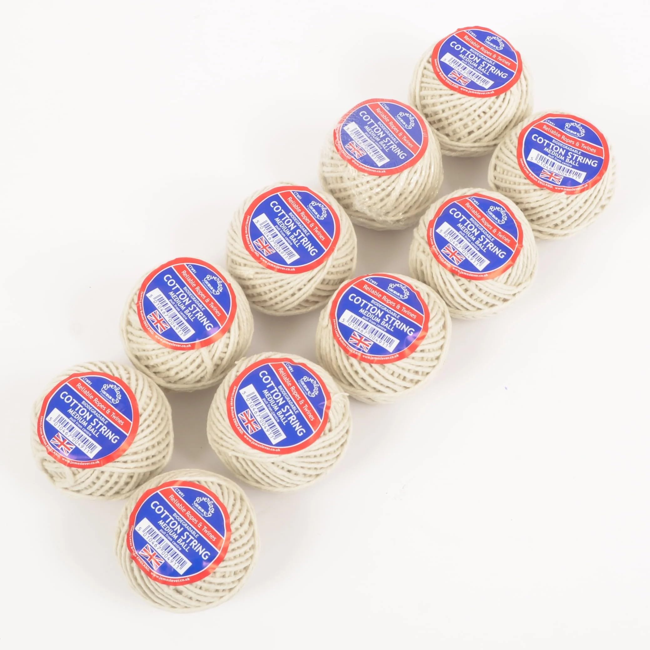 10 Pack - Everlasto Natural Cotton String Twine Medium Balls 50g Each