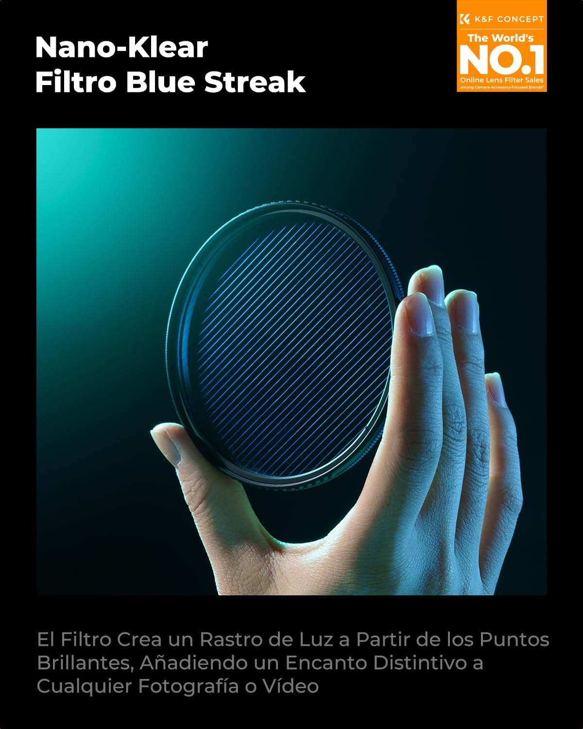 K&F CONCEPT Nano-Klear Blue Streak Filtro 82mm | Filtro de Efecto Streak Blue de Vidrio Óptico con Nano Revestimiento con 3 Paños de Limpieza - FE309