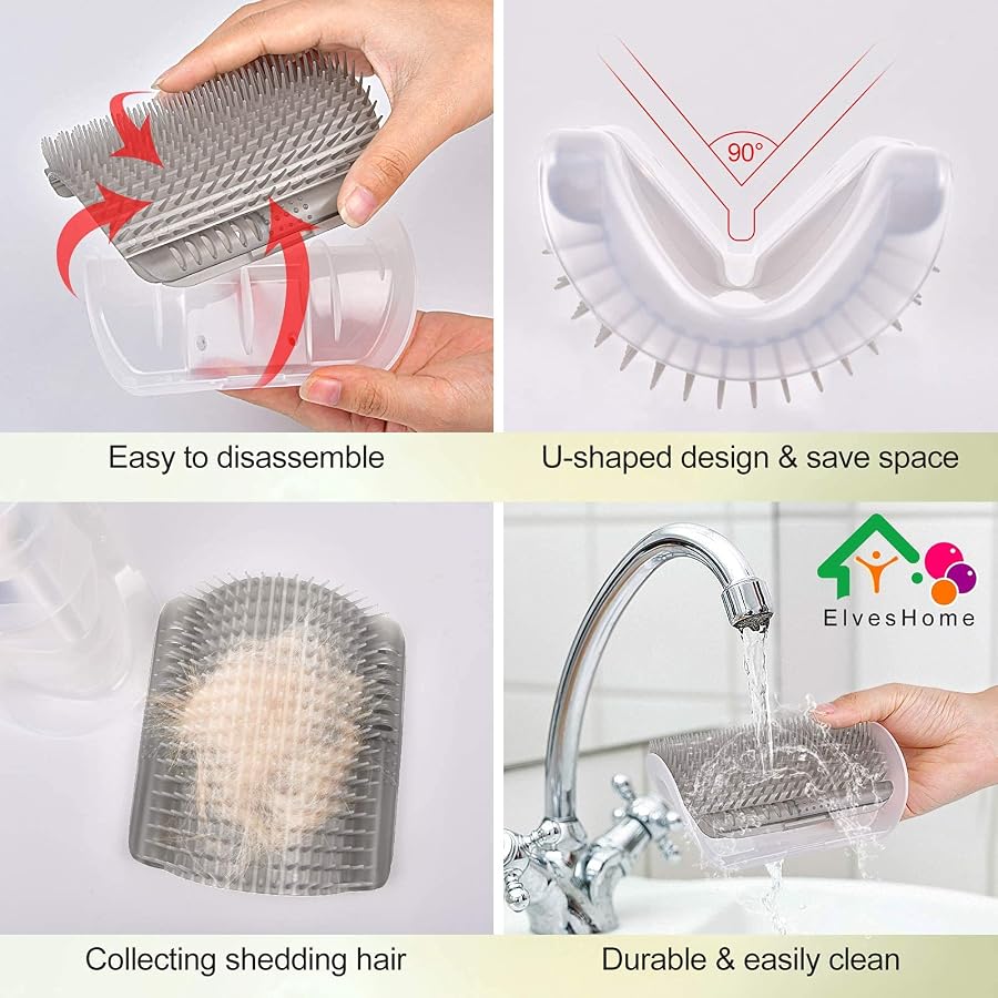 Cat Grooming Brush 4 Set, Self Groomer, Slicker Brush Tool for Shedding, Pet Grooming Supplies for Short Long Hair Cats
