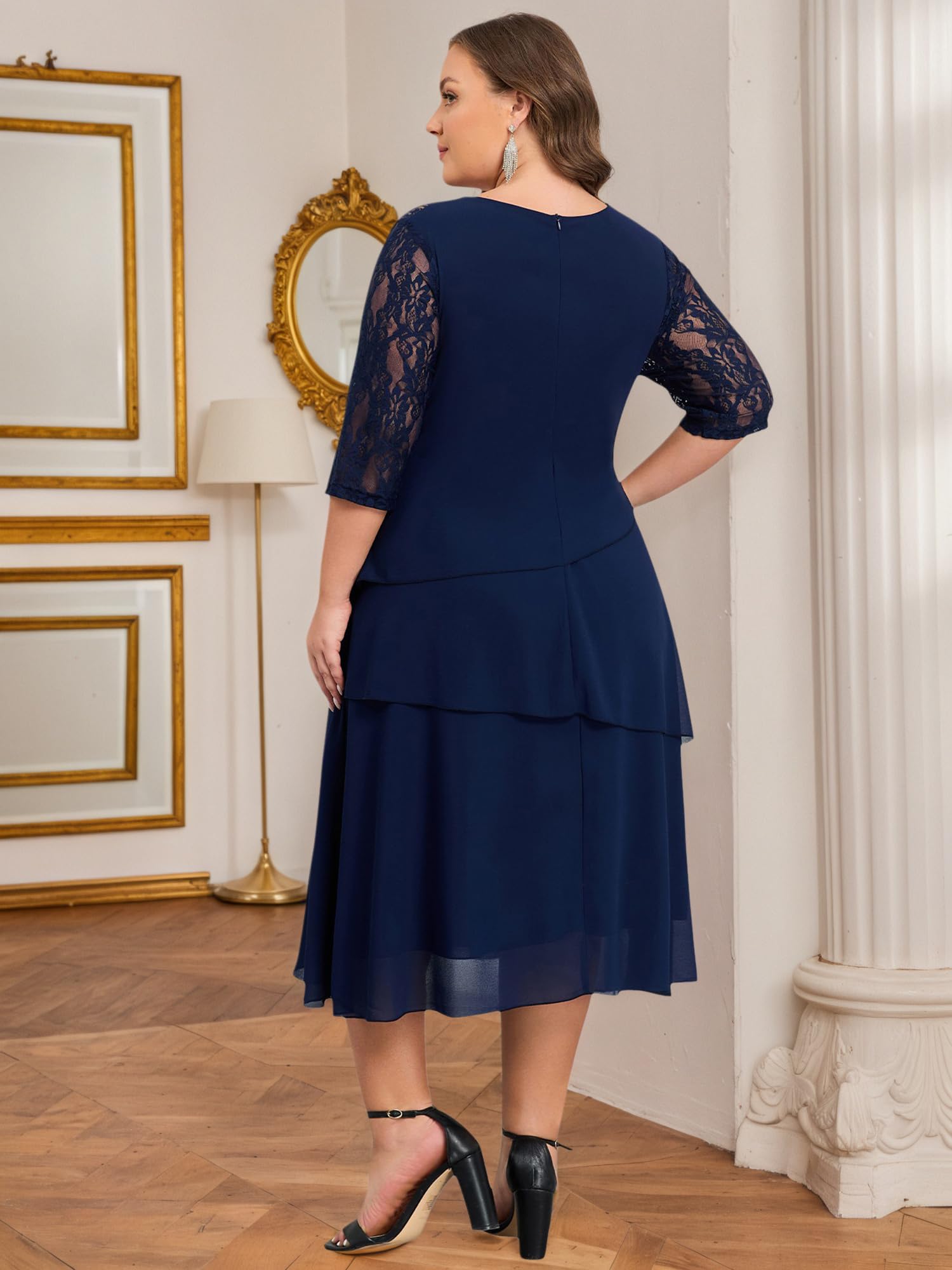 Abito da sera a maniche corte in pizzo con scollo a V Abito da sera in chiffon con tasche 2025 Abito estivo
