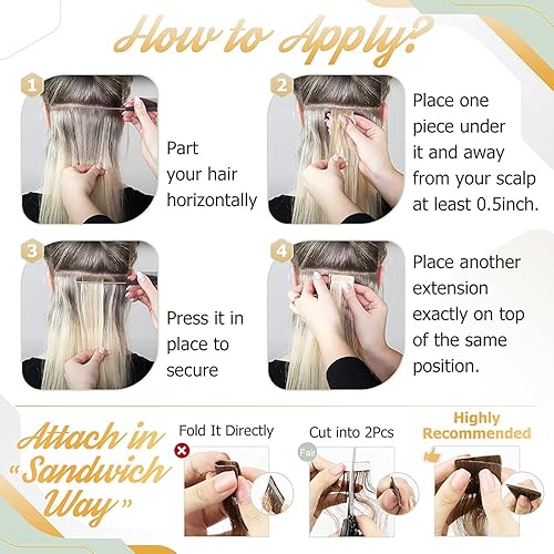 Miniatura 8 de Full Shine - Extensiones de cabello humano con cinta adhesiva y sin costuras, 22pulgadas, balayage, color negro 1B a castaño cenizo 18, 1.76oz,