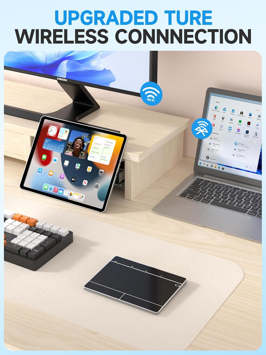 Wireless Bluetooth Trackpad for Windows 10/11, 3-in-1 Connectivity & Multi-Gesture Support, High-Precision Portable Touchpad for PC and Laptop (Black)