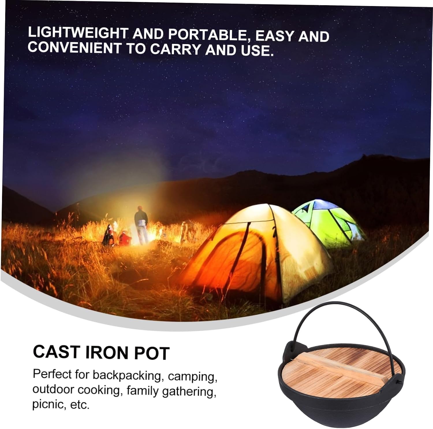 Single Person Cast Iron Japanese Hot Pot Portable Camping Cooking Pot Strainer Lid
