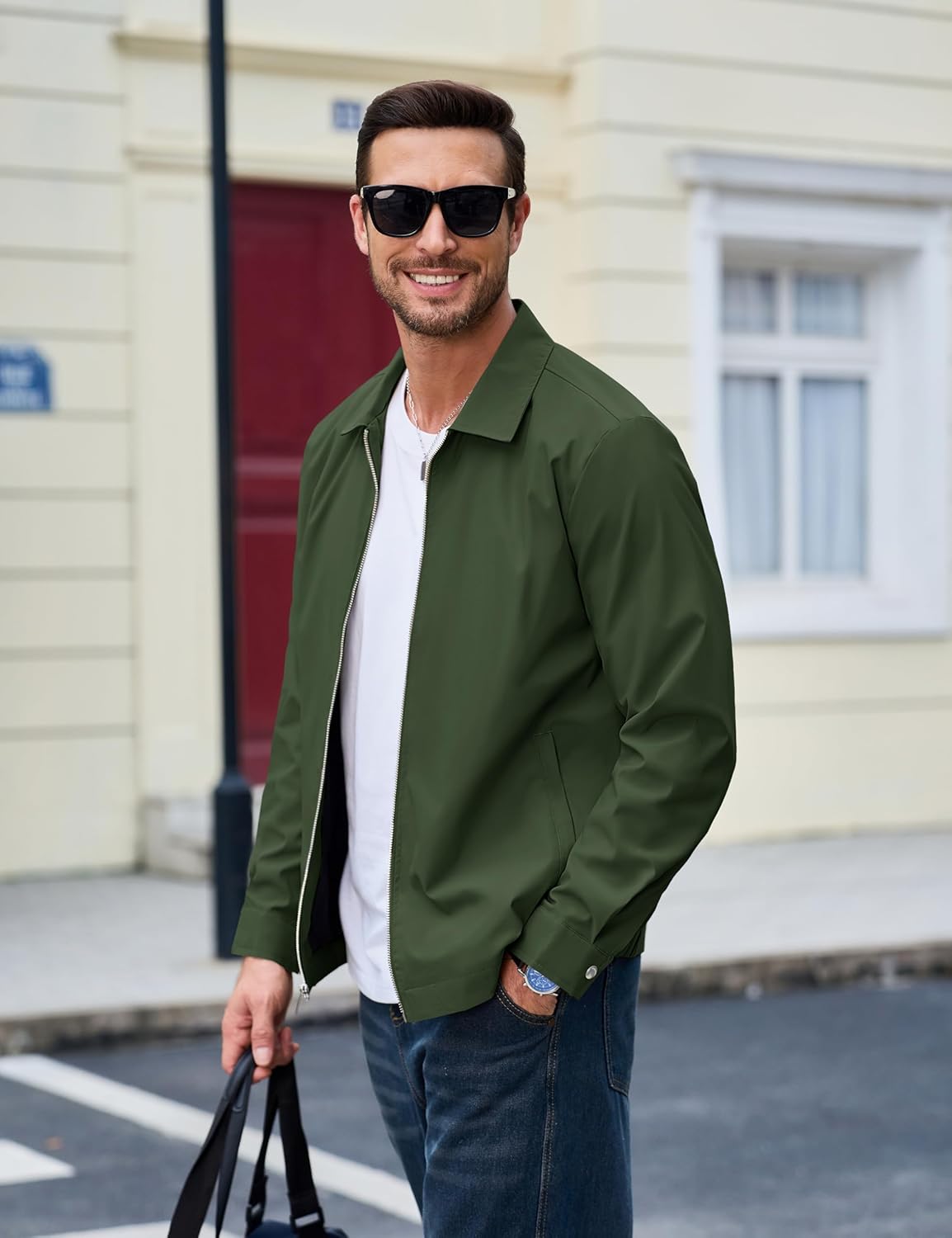 MAGCOMSEN Men's Lightweight Jackets Full Zip Up Light Coat Laydown Collar Jacket Casual Windbreaker Jacket with Zip Pockets - Image 3