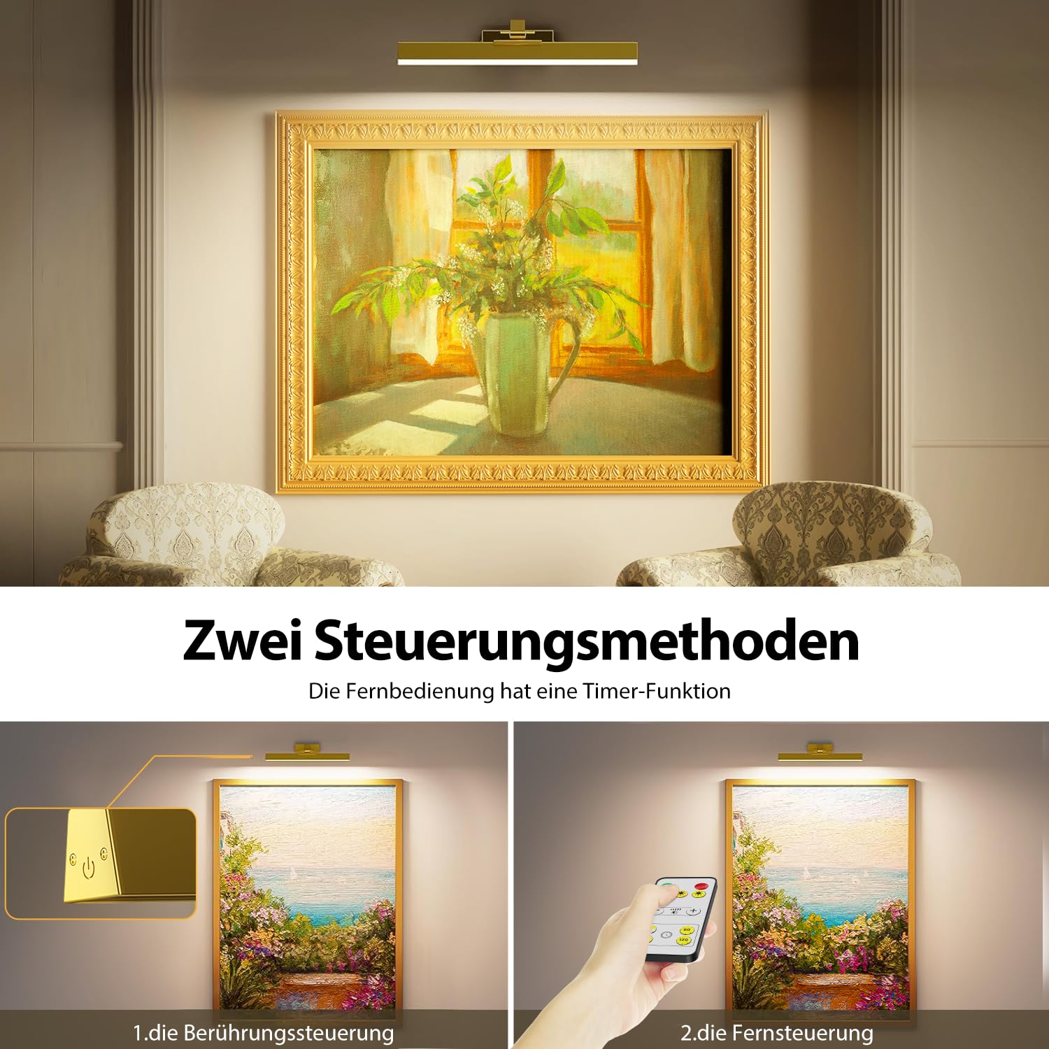 AIBOO Applique murale sans fil LED rechargeable avec télécommande, batterie, éclairage mural pour tableaux, intérieur, lampe pour images, Dart, éclairage variable