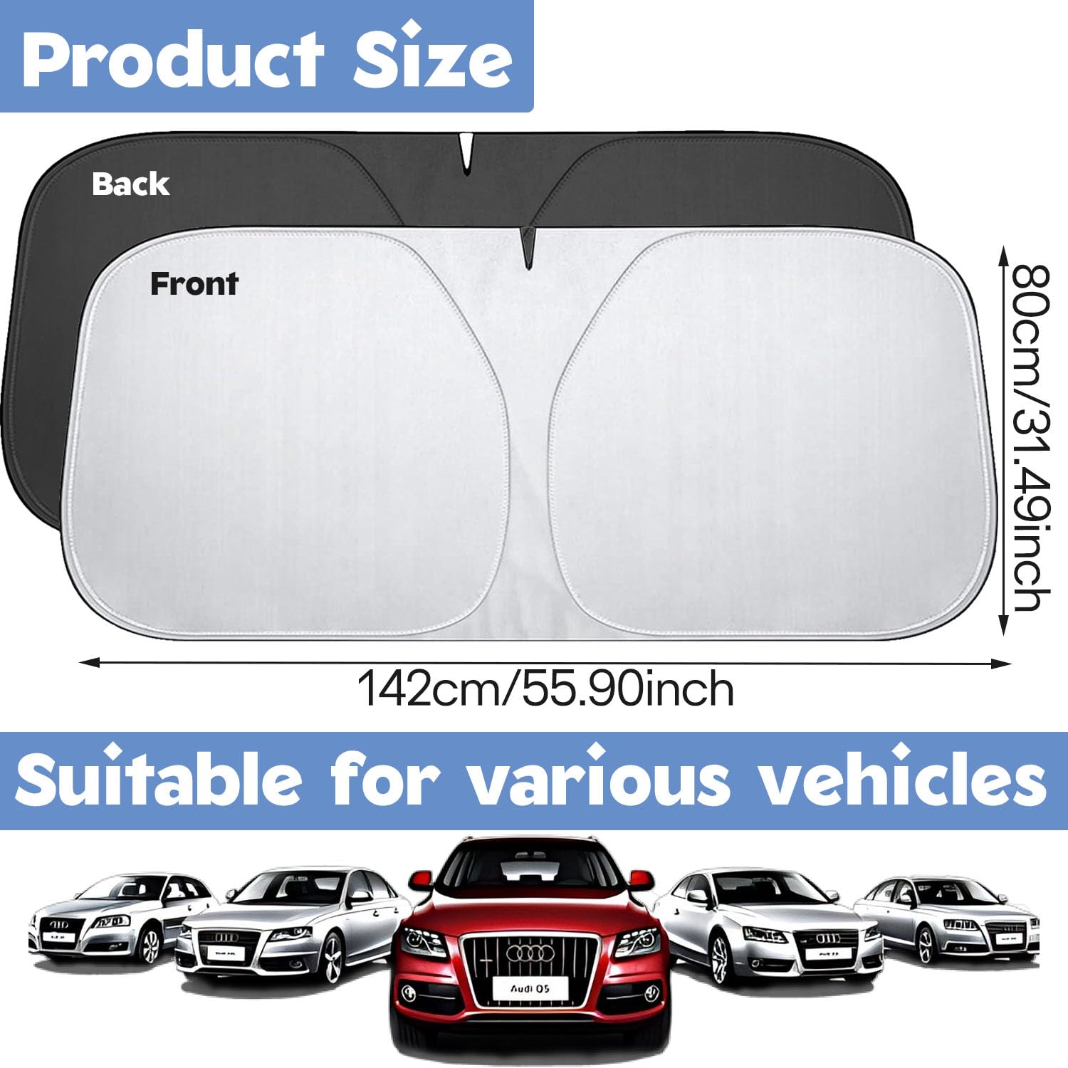 Parasole Auto Parabrezza 142x80cm,Parasole Auto Parabrezza Interno Universale Ripiegabile,Contro i Raggi UV Protezione dalla Polvere,Adatto Alla Maggior Parte di Auto, SUV e Furgoni