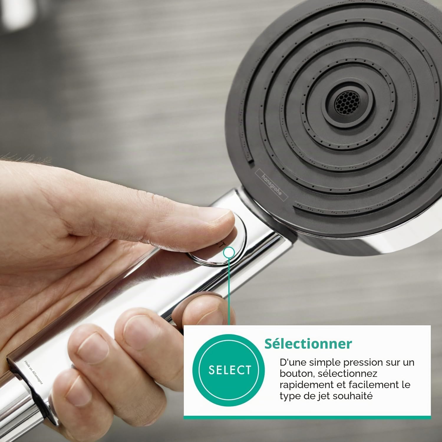 hansgrohe Pulsify Select S Pommeau de douche économie d'eau 9 l/min EcoSmart Douchette à main 3 types de jet Edition Relaxation Ronde 105 mm Chromé