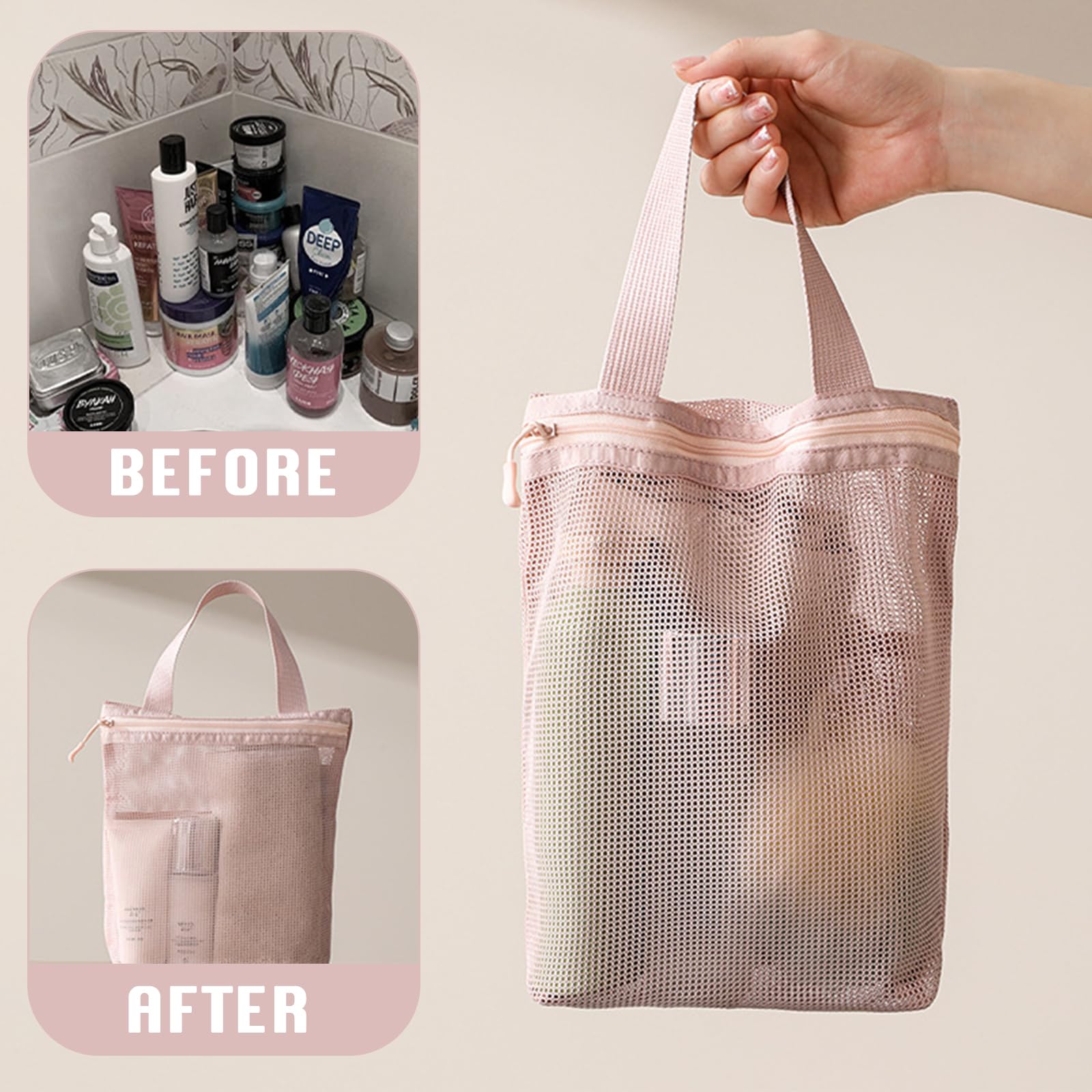 Wash Bag in Rete, Borsa da Doccia in Rete, Portatile Organizer in Retes, Asciugatura Rapida Borsas da Trasporto per Articoli da Toilette con Tre Scomparti per Palestra Viaggi Campeggio Nuoto