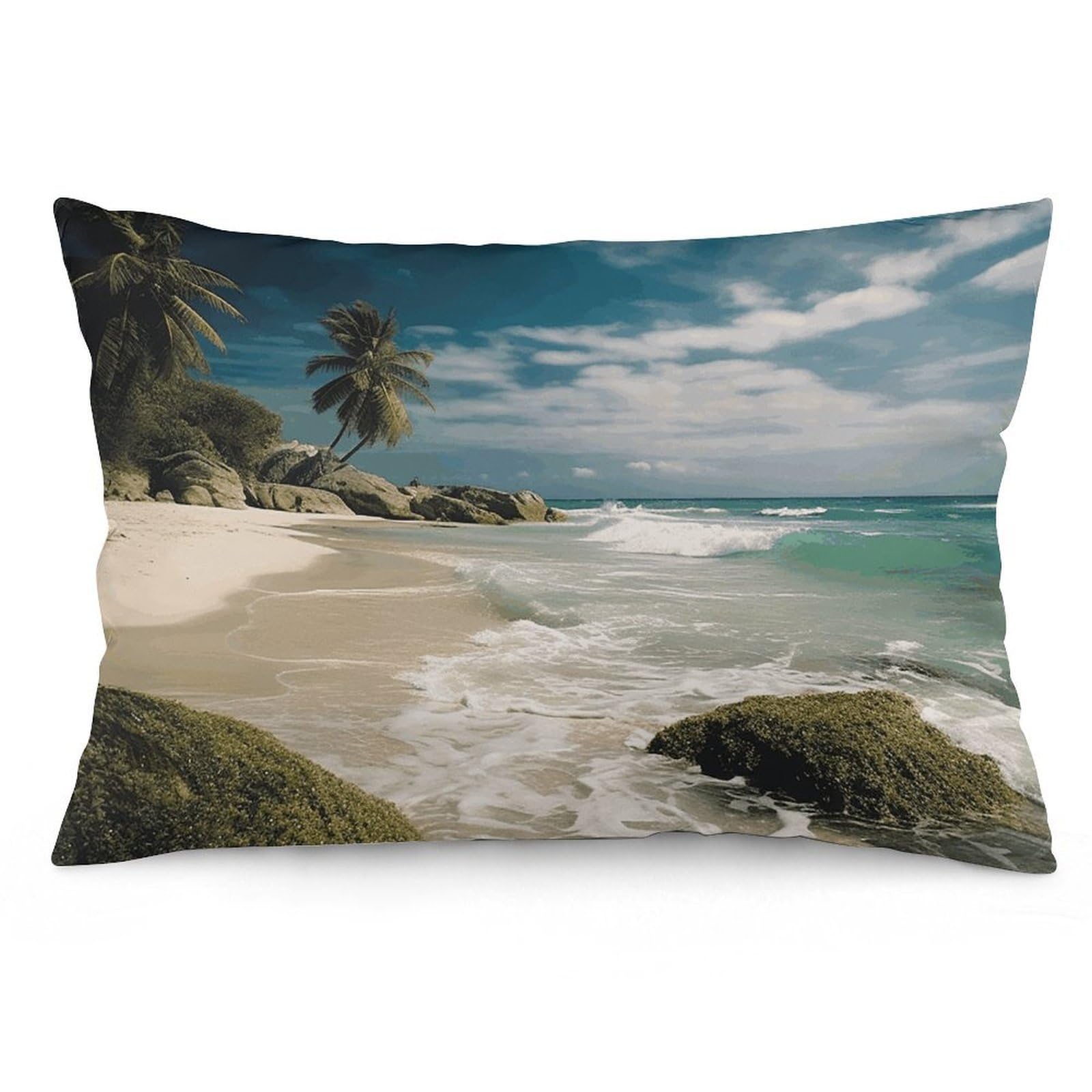 2 Pack Pillow Cases for Hair and Skin, Soft Breathable Pillow Case Covers with Hidden Zipper, Beach Ocean Pillowcase 16 "x24 Pillow Covers for Sleeping Gift