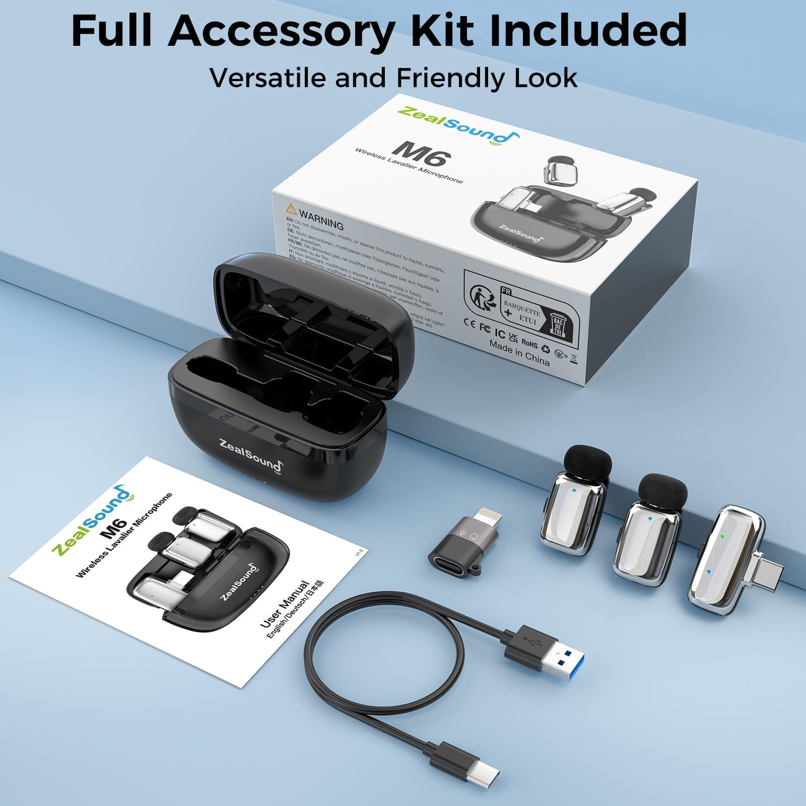 zealsound M6 Micro Cravate sans Fil pour iPhone Android téléphone, Mini Microphone Lavalier 5g Léger avec Réduction de Bruit,100m Portée pour Vlogging, Streaming, Podcast, Youtube, TikTok, Interview