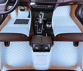 Custom Luxury Car Floor Mats Suitable for All Sedans, Sports Cars,SUV, Business Vehicles, Trucks, Waterproof and Anti Slip Fully Covered Leather Floor Mats (White)