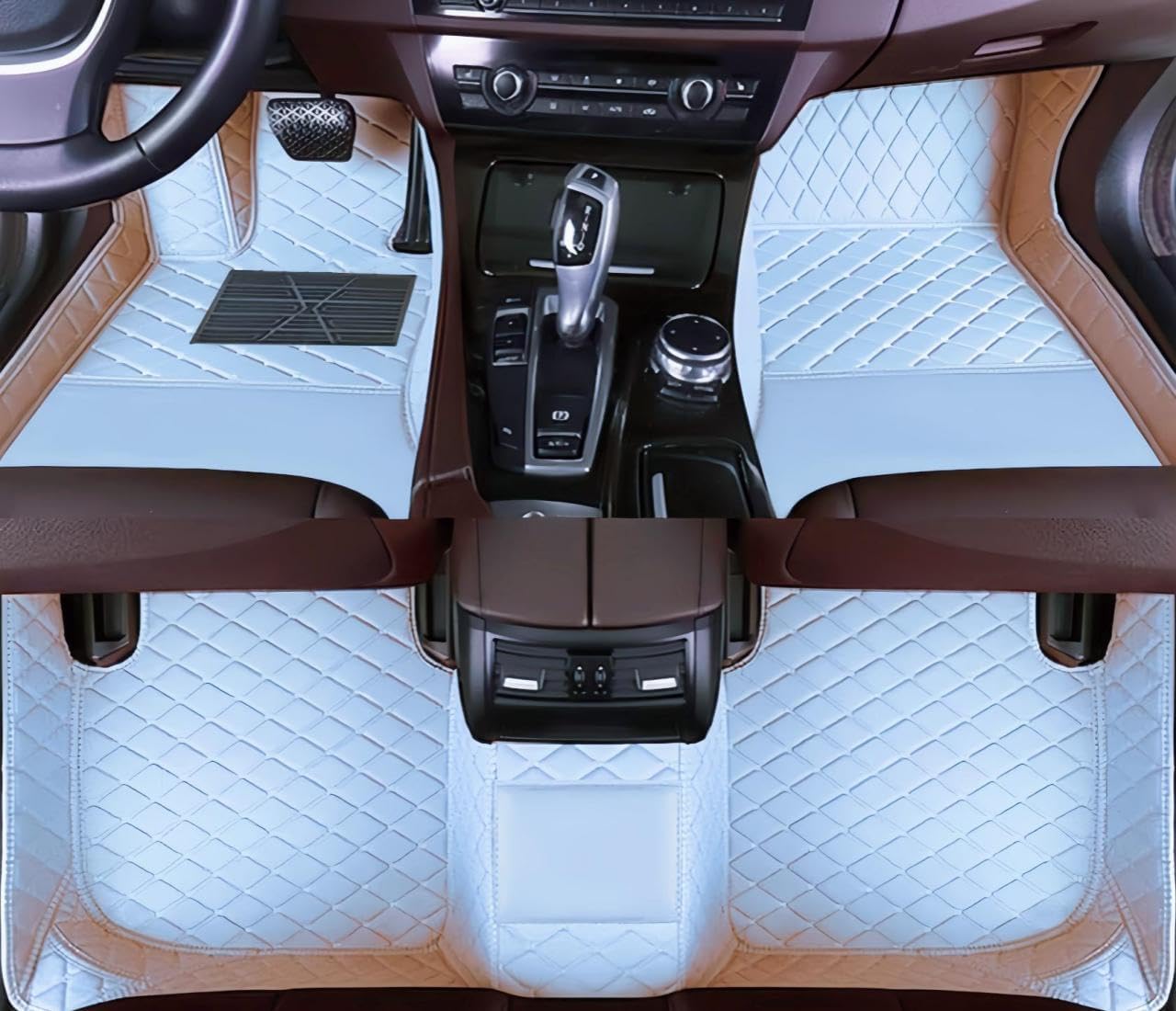 Custom Luxury Car Floor Mats Suitable for All Sedans, Sports Cars,SUV, Business Vehicles, Trucks, Waterproof and Anti Slip Fully Covered Leather Floor Mats (White)