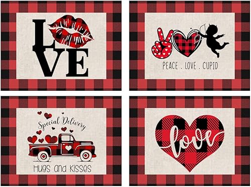 SharkBliss Juego de 4 manteles individuales de San Valentín, manteles individuales para el día de San Valentín para mesa de comedor, 12 x 18