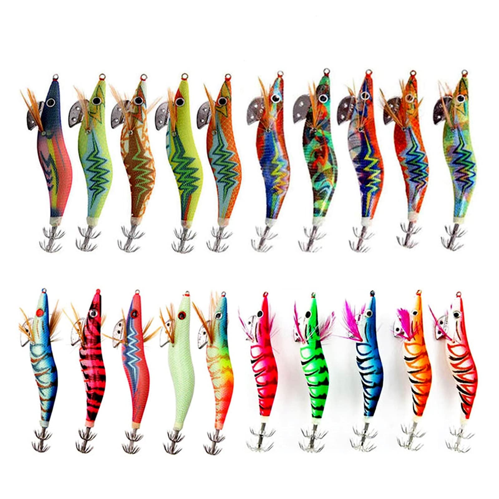 XILILHC 20 Pz/Lotto Calamari Esca Gamberetti Maschere Esche Luminose di Polpo | Esca artificiale for la pesca con esche artificiali for seppie con occhi 3D