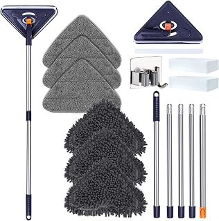 Wall Cleaner With Long Handle, UMACWIN 85'' Wall Washer Mops For Cleaning Walls Baseboard Ceiling Window Floor, Wall Duster With Extension Pole 25" to 85",6 Replacement Pads, Mop Holder, Sponge Eraser