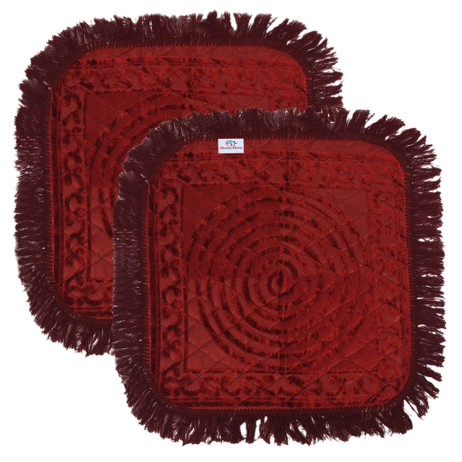 Heart Home Velvet Circle Print Pooja Aasan/Prayer Aasan/Meditation Mat for Home Pack of 2 (Maroon) 54HH4137.-image-29