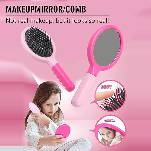 Miniatura 7 de Kit de maquillaje para niños, 17 piezas, rosa y morado, juego de cosméticos lavables con estuche de transporte, juguetes de belleza para niños