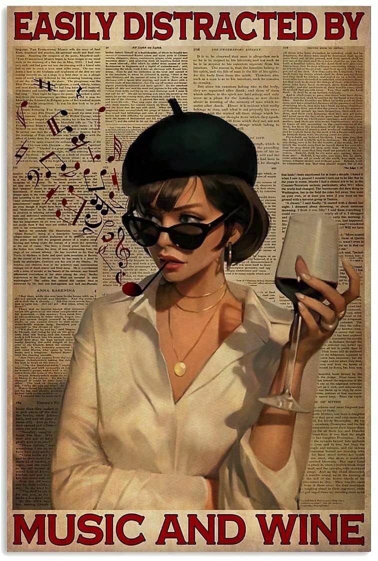 Music and Wine Metal Signs, Fun Poster For Bar Kitchen Cafe Farmhouse Wall Decor 8x12inch