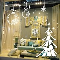 Vista 1 de DNVEN Calcomanías de pared de Feliz Navidad, árboles de Navidad, bolas brillantes con adornos de copos de nieve, calcomanías decorativas de pared