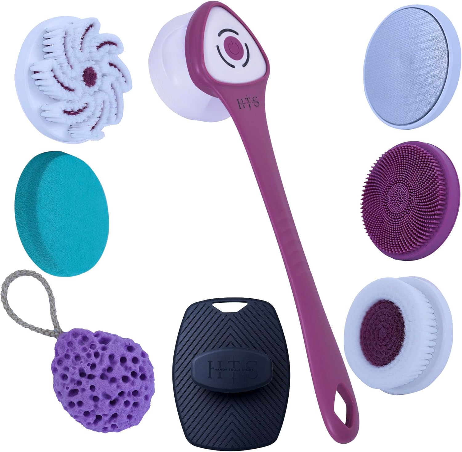 HTS® 7 in 1 Complete Care Electric Body Brush Sonic Scrubber, Waterproof IPX7, Electric Bath Brush Back Scrubber with Long Handle for Men Women Gift (Purple) HTS® 7 in 1 Complete Care Electric Body Brush Sonic Scrubber, Waterproof IPX7, Electric Bath Brush Back Scrubber with Long Handle for Men Women Gift (Purple)