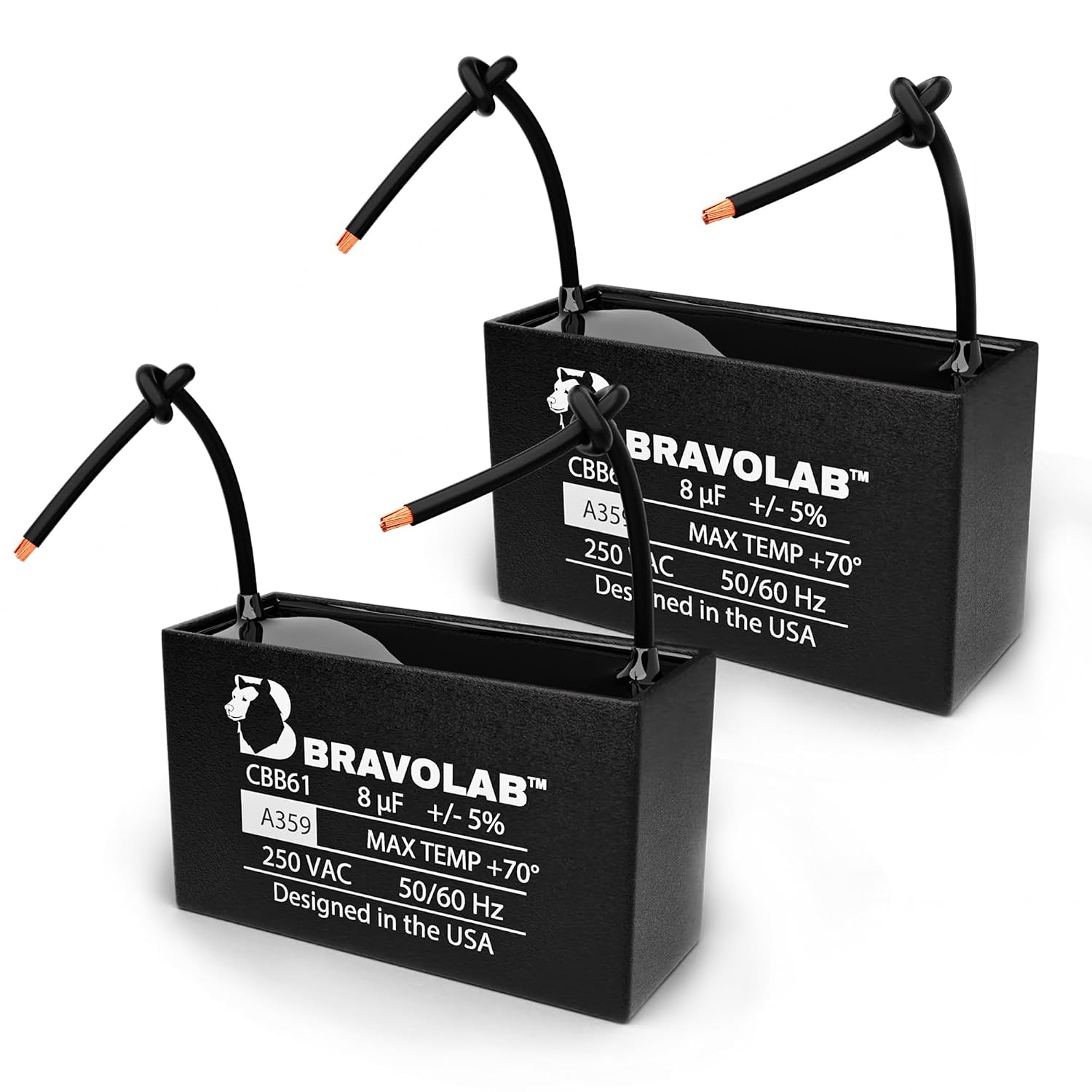 Ceiling Fan Capacitor CBB61 8uF 250VAC 2-Wire Terminal 2-Pack